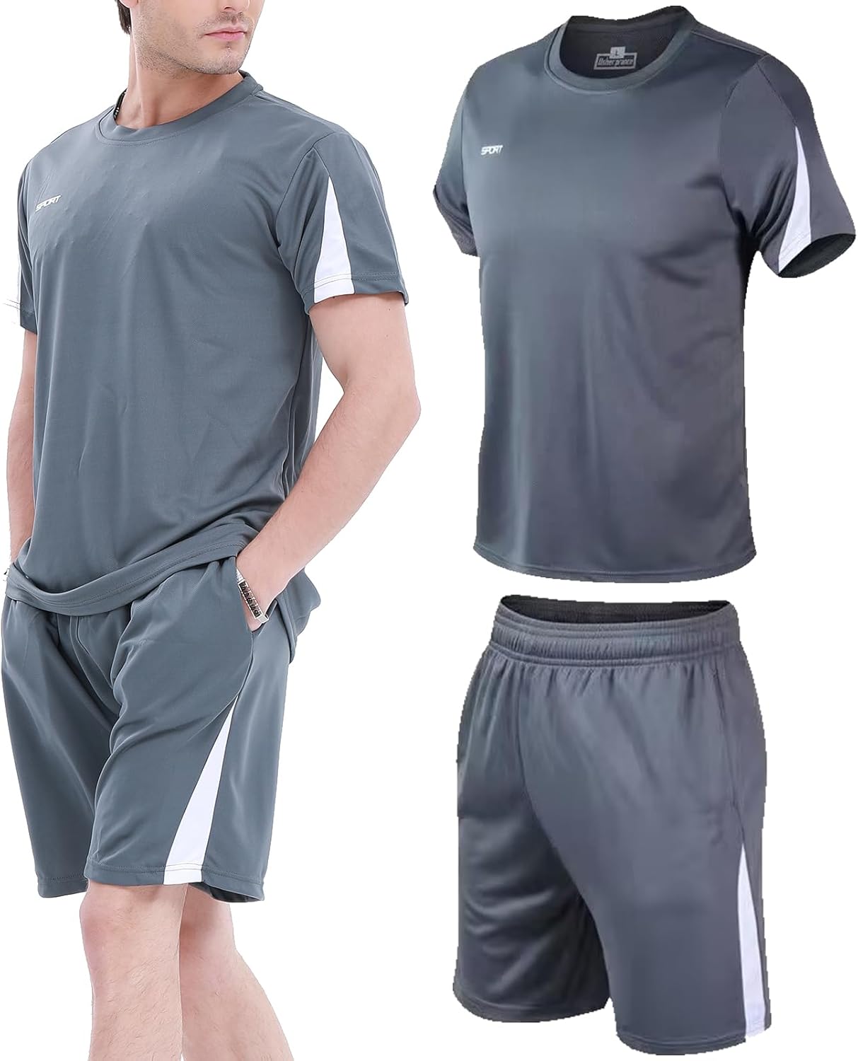 BOOMCOOL Gym Mens Clothes Workout Shirts for Men Outfits Sets 6pcs Shirts+Shorts BOOMCOOL Gym Mens Clothes Workout Shirts for Men Outfits Sets 6pcs Shirts+Shorts