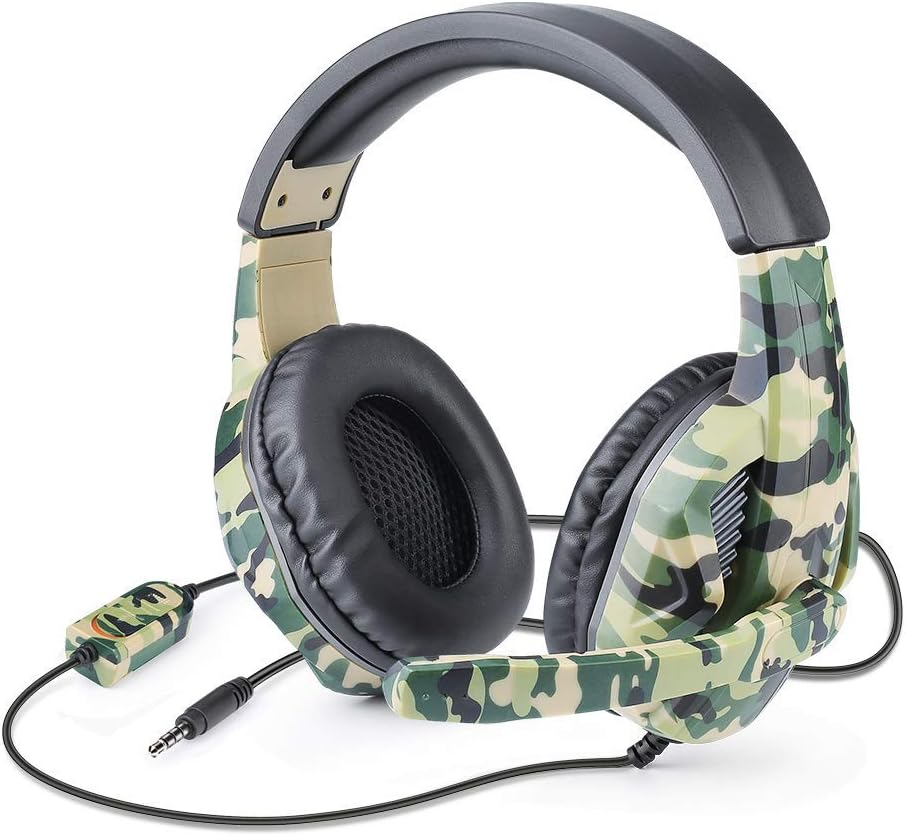 Picozon Gaming Headset with Microphone, 3.5mm Plug Headphone Compatible with PS5 PS4 PlayStation 4/5 Computer Laptop iPad Surface Smartphone - Camouflage Green