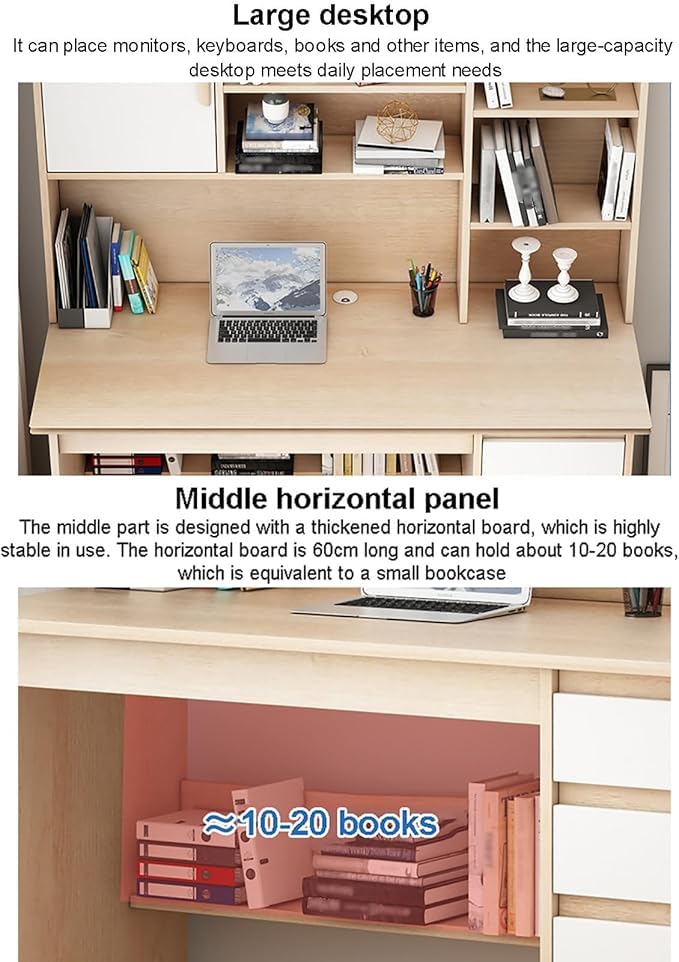 Bureau d'ordinateur portable avec étagère, meuble moderne blanc - 6
