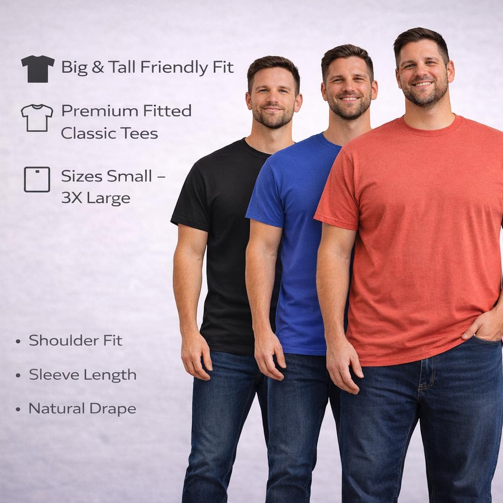 BILLIONHATS 12 Pack Plus Size Men's Cotton T-Shirt Bulk Big & Tall Short Sleeve Lightweight Premium Fitted Classic Tees - Image 3