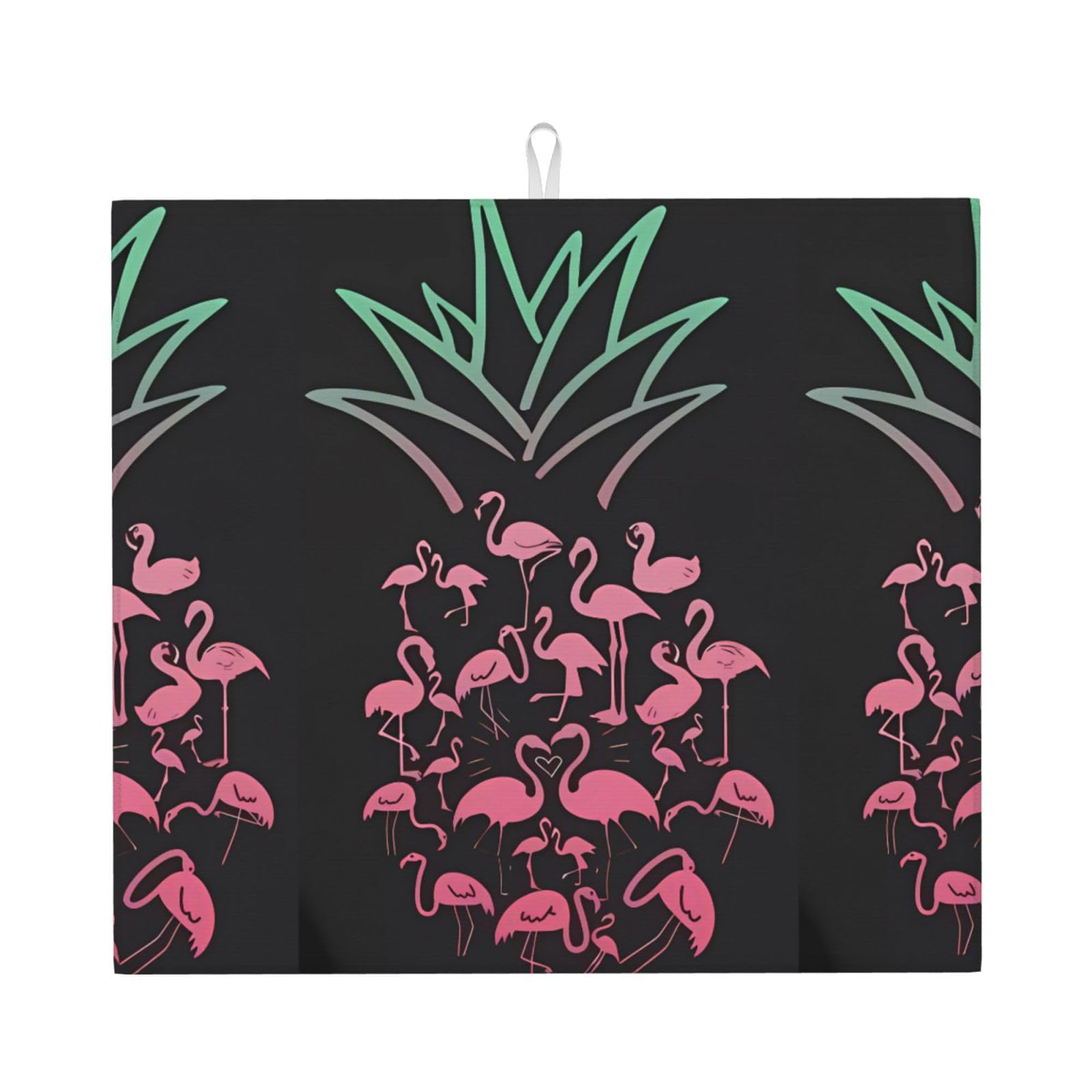 WHJSHOP pineapple flamingos Prints Kitchen Drying Mat – Absorbent Dish Throw for Countertops, Quick-Dry Non-Slip Layer with Colorful Prints, Ideal Housewarming Gift