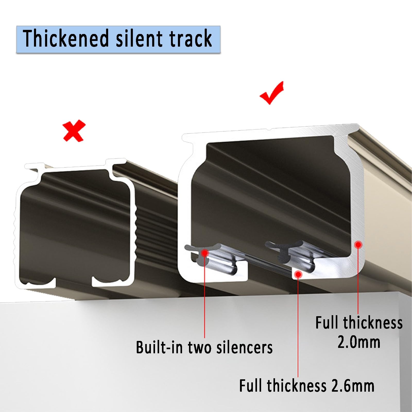 Wytrzymała aluminiowa szyna Curt Track 2-warstwowy uchwyt sufitowy zawiera elementy mocujące regulowane do przesuwnych kurtek i prysznica, długość 50-800 cm i łatwy w instalacji