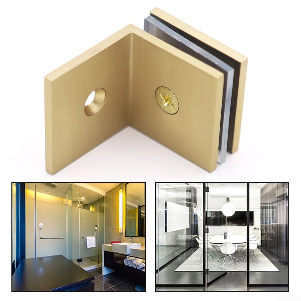 Eawfgtuw Brass 90 Degree Glass Clamp Holder for 8-12mm Shower Screen Door Wall Mount Bracket Chrome Brushed Gold Black Finish(GOLD)