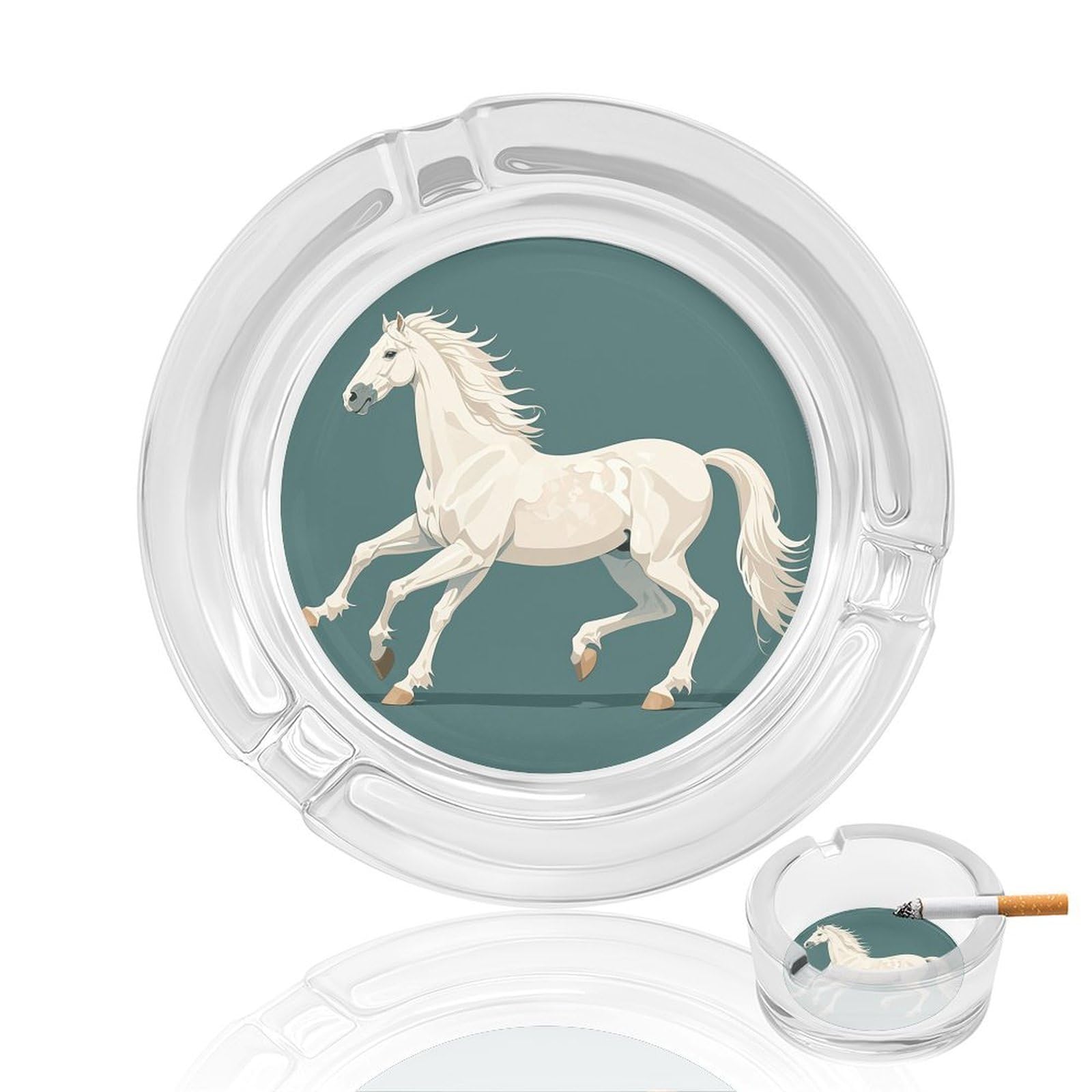 Cendrier en verre cheval blanc cabré, le cadeau idéal pour décoration de bureau