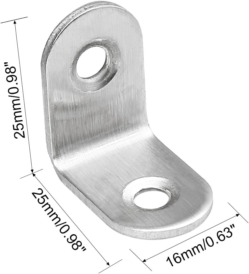 uxcell Stainless Steel Shelves Corner Brace 25mmx25mmx16mm, Joint L Shape Right Angle Corner Fastener Joints Support Bracket, Pack of 20