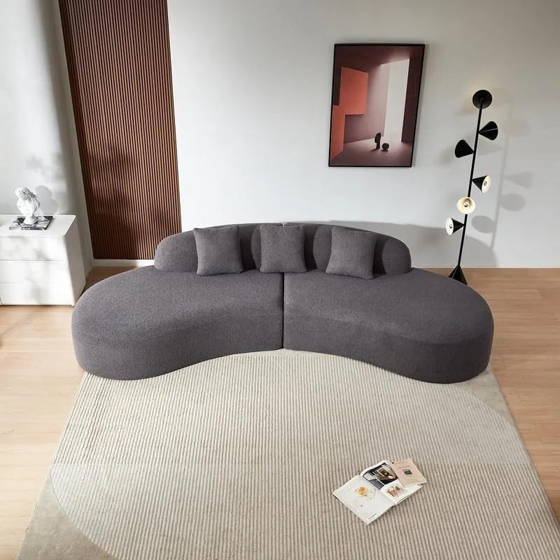 Image of Wooden Furniture City Modern Velvet Living Room Interior Curved Style chesterfiled Sofa Lounger 2-Pieces Sofa with Included Pillows (Grey, Towel Fabric)