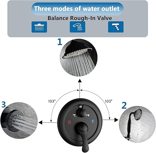 Miniatura 3 de Sistema de ducha de lluvia negro mate, juego de grifos de ducha antiguos, sistema completo de chorros de ducha AYIVG con equilibrio de 3 vías, kit