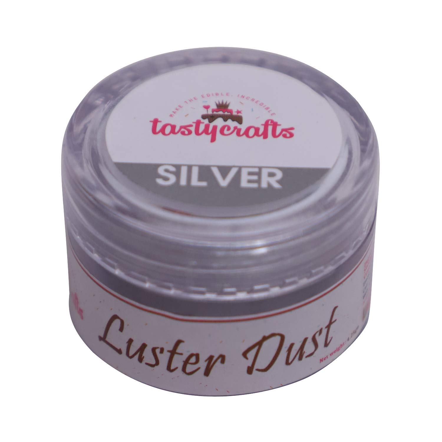 Encrust Ventures Tasty crafts Luster Dust | Pearl Dust | Edible Product for Cake Décor | Sparkling Effect | topping | Glittering Shiner Dust | For Decorative Use, 4.25 gm - Silver - Image 2 thumbnail