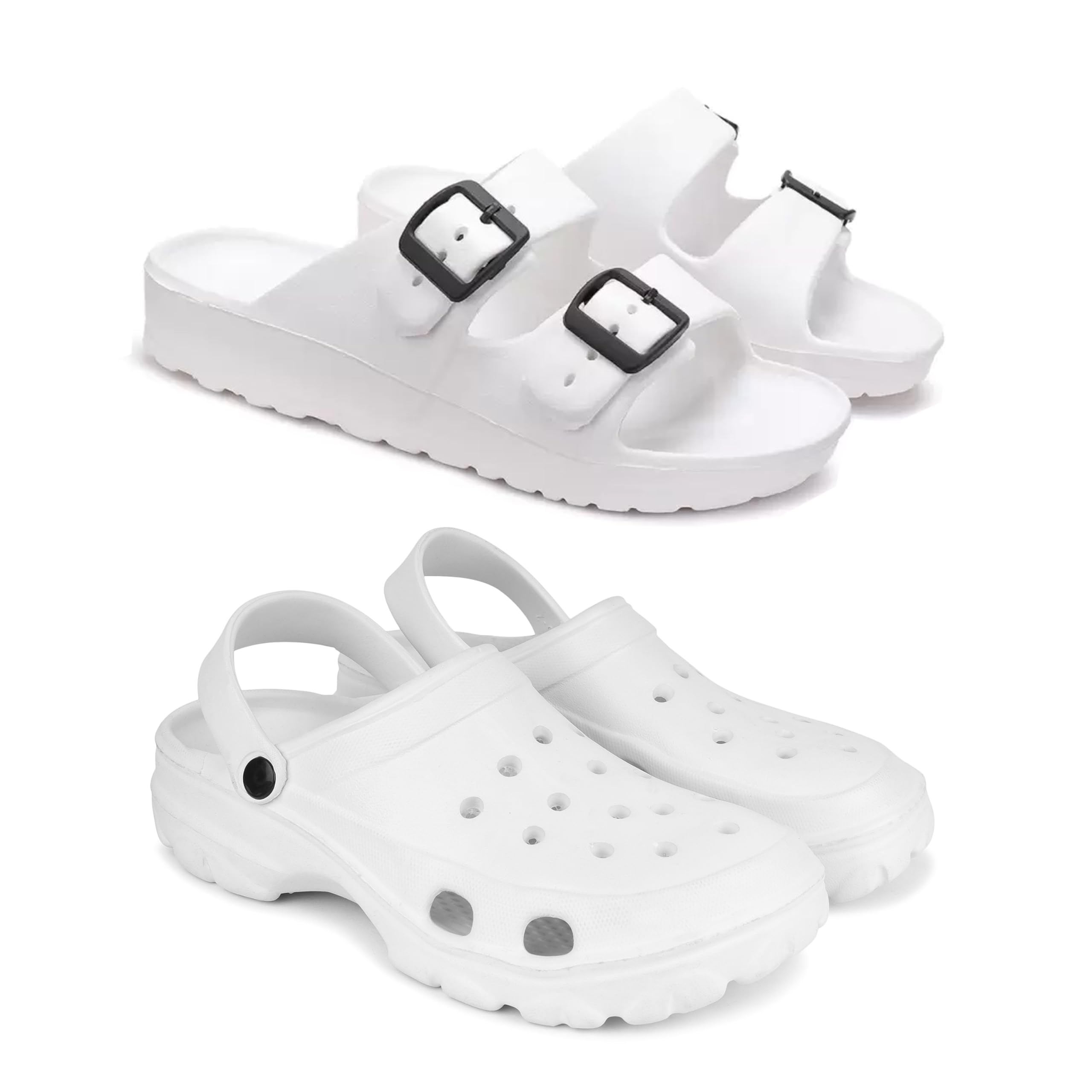 WINGSCRAFT Men's Rover Lightweight Comfortable| Slides|Clogs| Sandals with Adjustable Back Strap for Men Combo(AB)-3113-1322-9 White-image-7