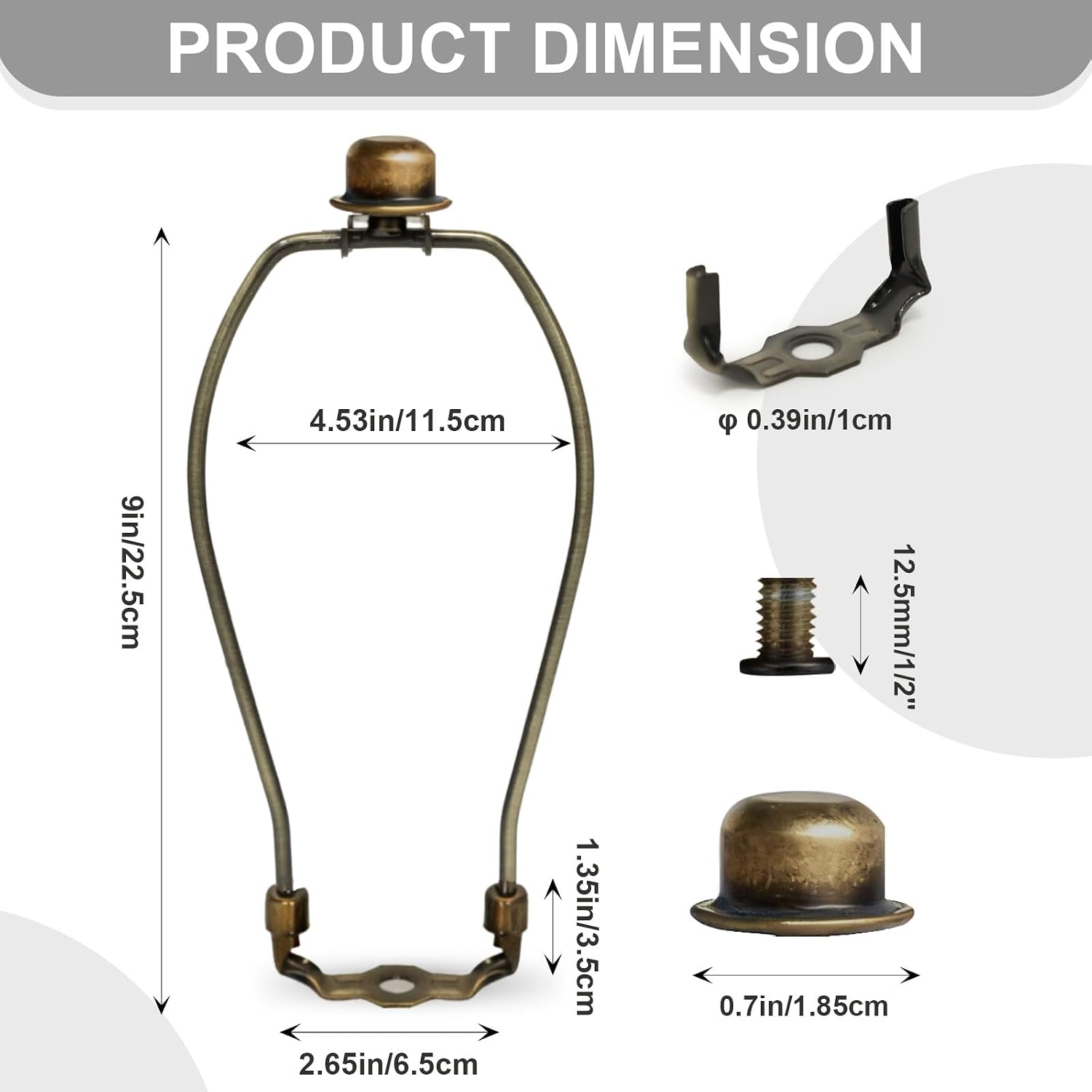 9 Inch Antique Bronze Lamp Shade Harp Holder - Detachable Lamp Shade Holder Replacement with Standard Harp Saddle & Lamps Finials, Metal Decorative Accessories and Parts Repair