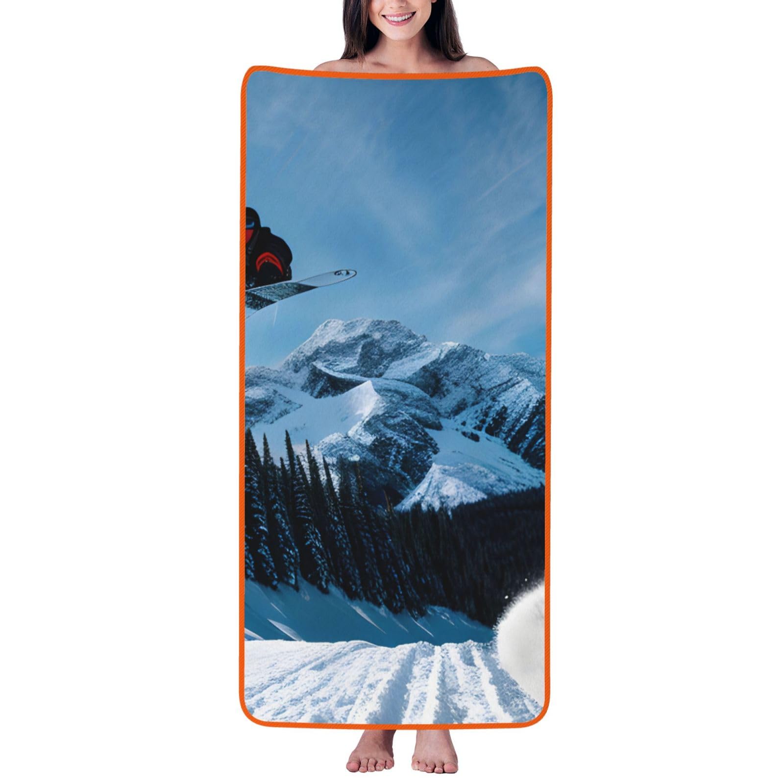 KPXXAQT Snowboarding Print Coral Velvet Bath Towel Soft Absorbent Towels Home Vacation Or Summer Gifting