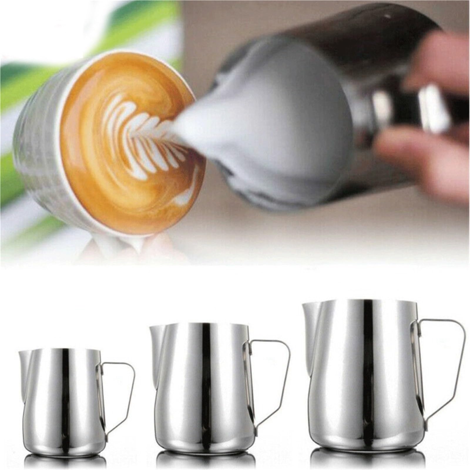 Jarras de leche de acero inoxidable, jarra artesanal for espumar leche, café, Latte, espuma artística, tazón taza, 2 uds. Para café(100ml)