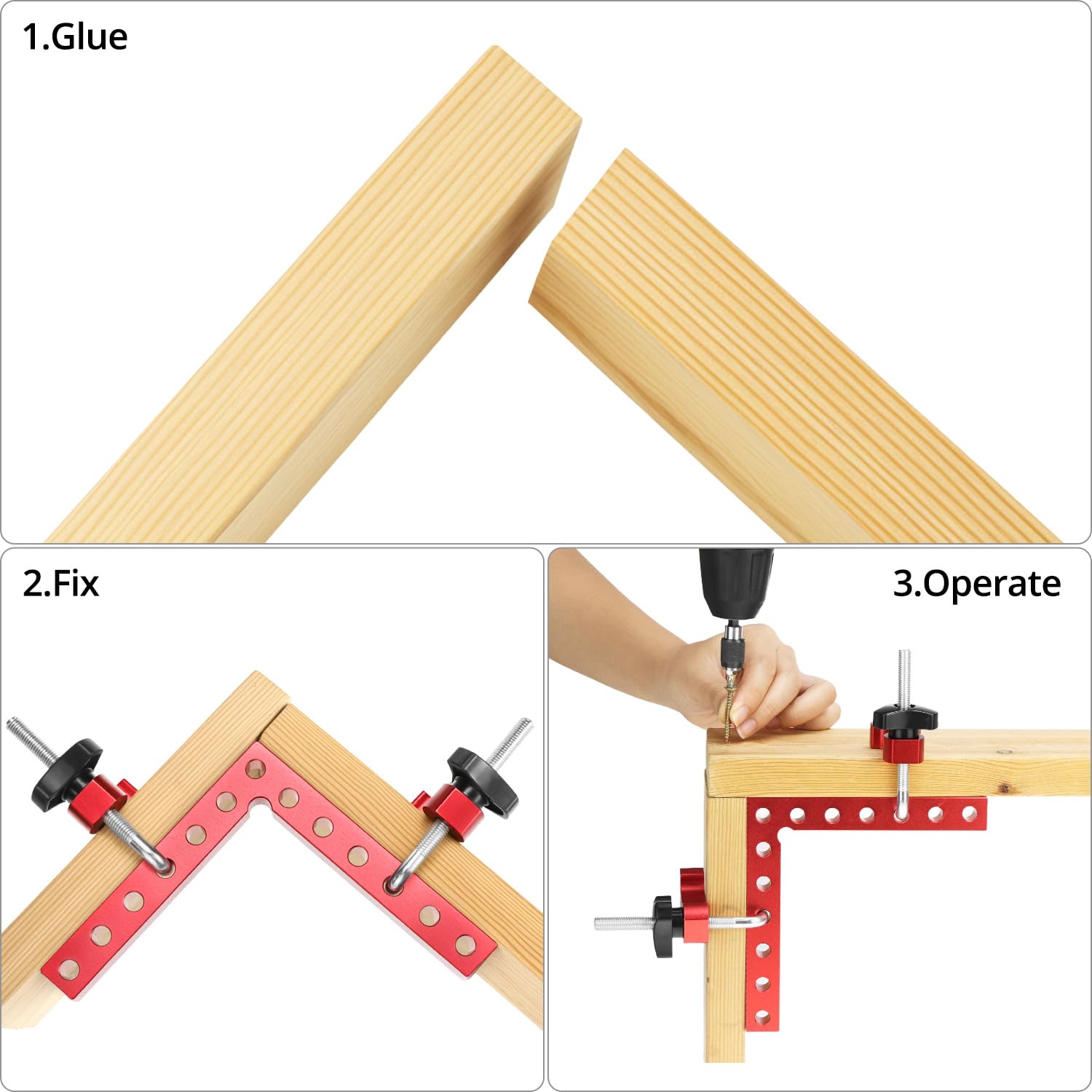 QWORK® Juego de 2 Abrazaderas Angulares de 90 Grados para Carpintería - 140 mm - Aleación de Aluminio