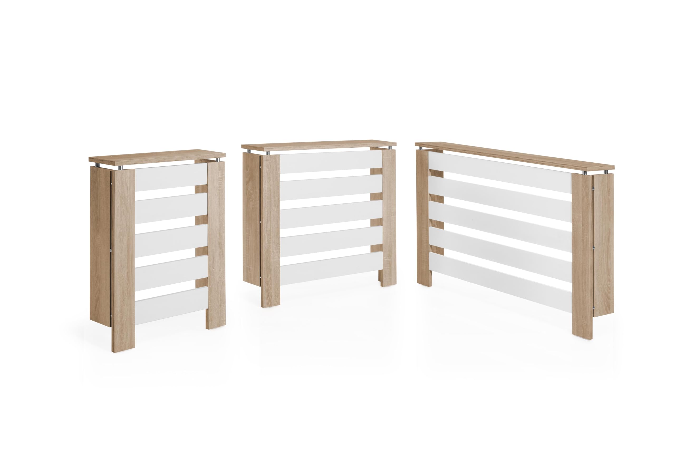 D&J Muebles Kit Cubre Radiador Roble y Blanco Moderno Hércules 90cm | Mueble Decorativo con Listones | Oculta Radiador con Fácil Montaje | (60cm - 90cm - 120cm) 90x83,5x19,5
