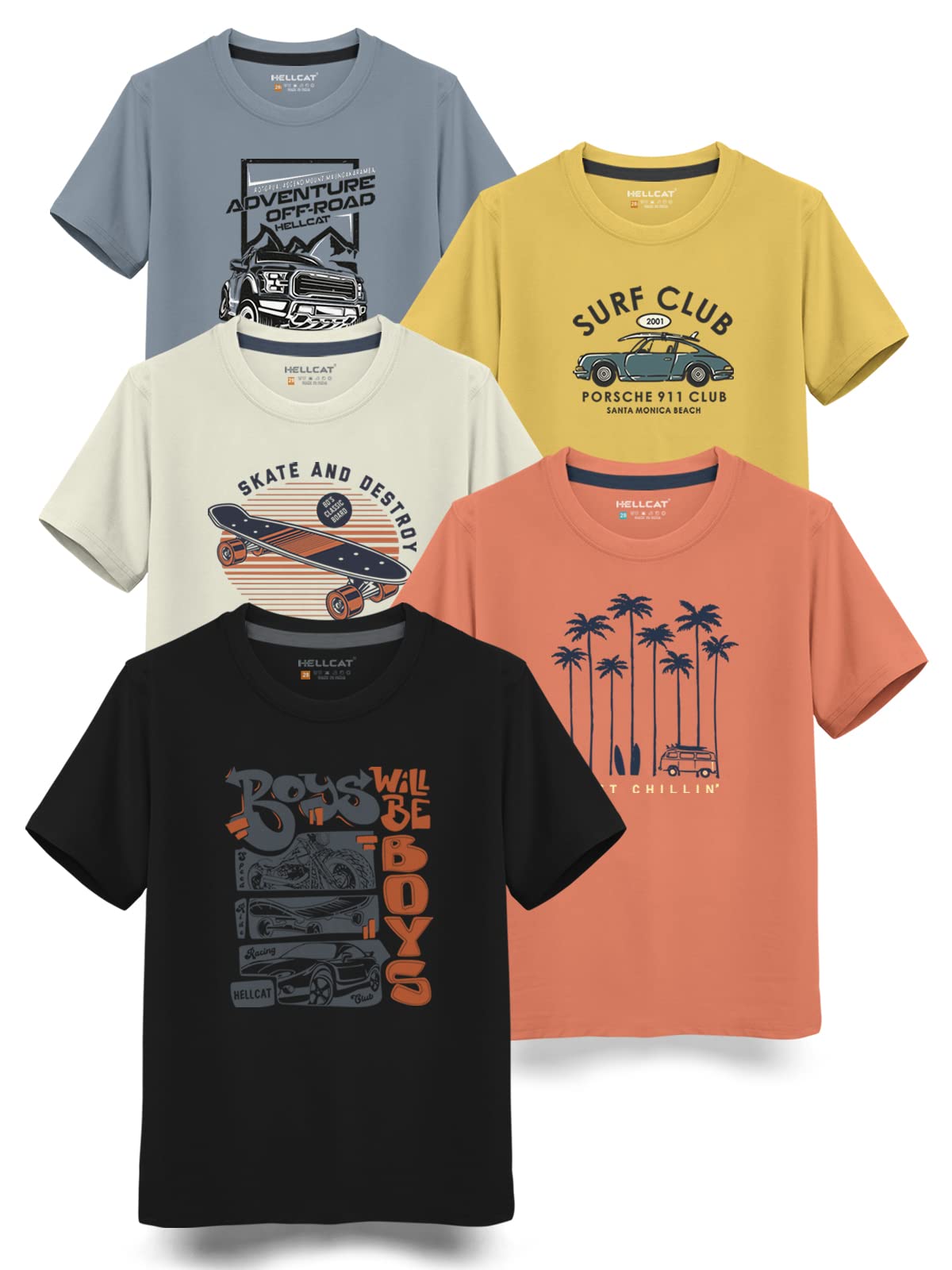 HELLCAT Boys Round Neck Printed Blended Cotton Tshirt - Combo Pack of - Image 1