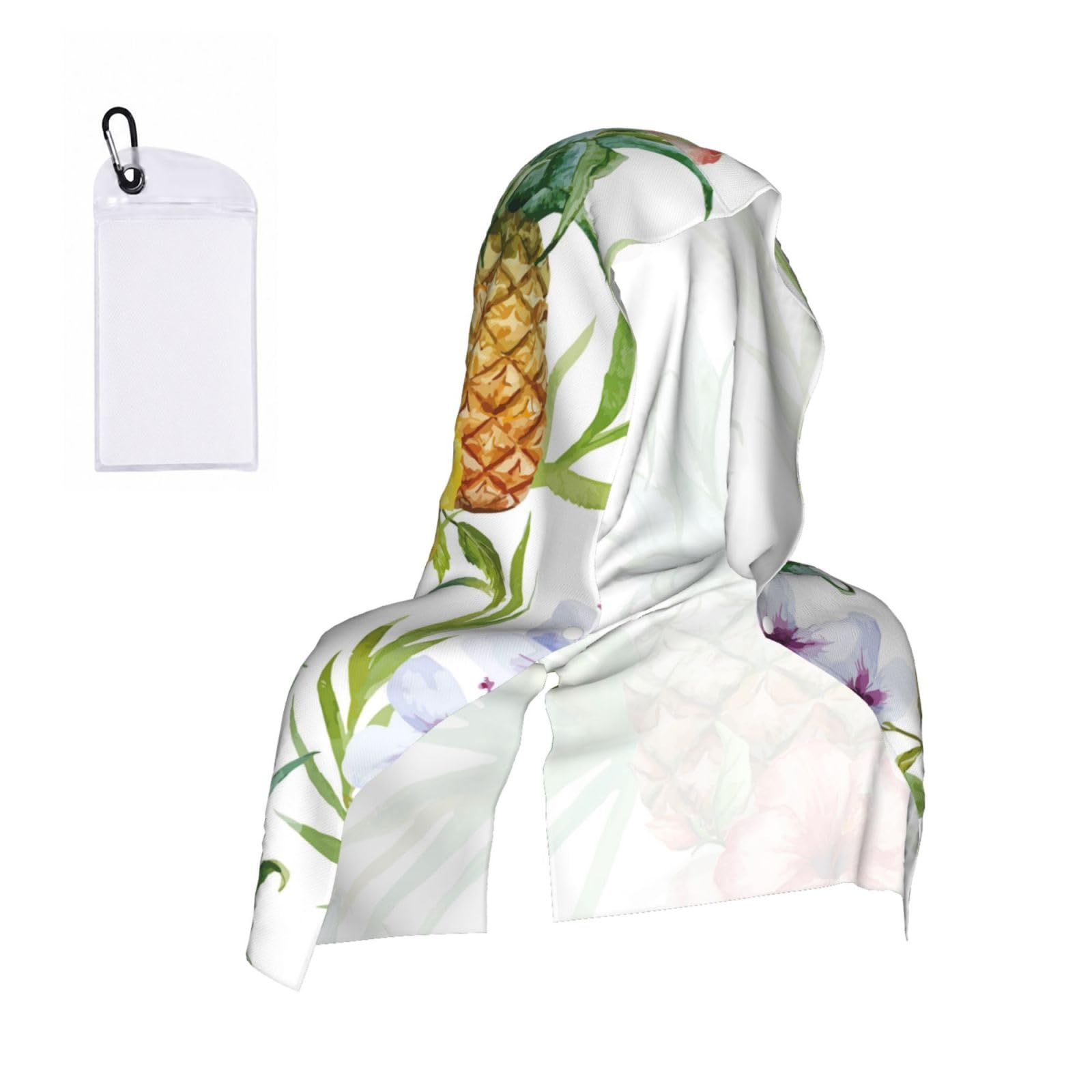 Satusa Men's Black Tropical Pineapple Print Cooling Hoodie Towel, Cooling Towels For Neck And Face, Quick Drying Absorbent Cooling Head Towel Beach Camping Gym Construction(2Pcs)