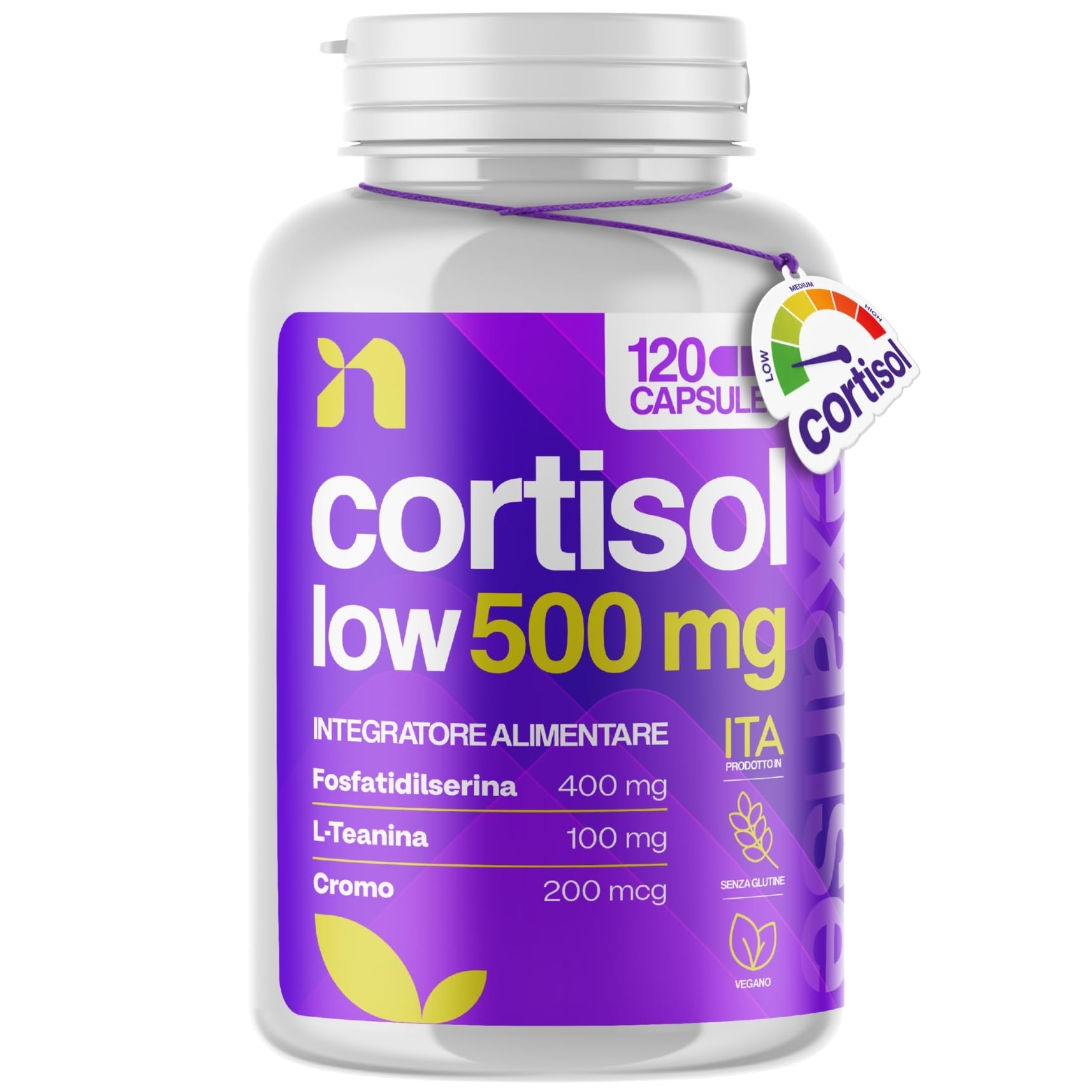 Cortisol Low 500mg | 120Cps con Fosfatidilserina 400 mg, L-Teanina e Cromo Picol