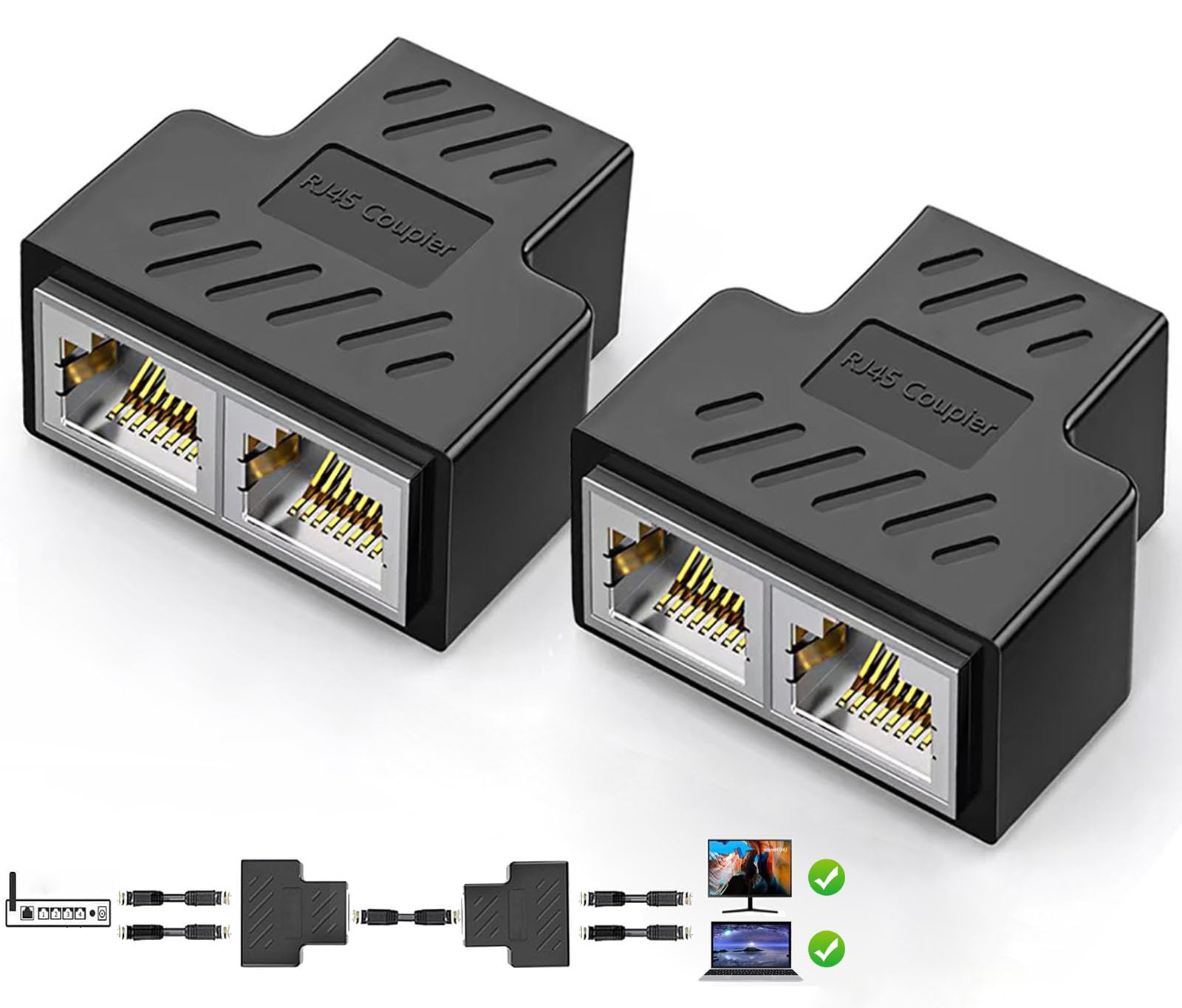 Ethernet Splitter 1 to 2 Network Extender Adapter [2 Devices Simultaneously Networking], AieSHOP a-Pair RJ45 Internet Splitter Connector LAN Adapter, for cat 76 5 5e Ethernet Cable