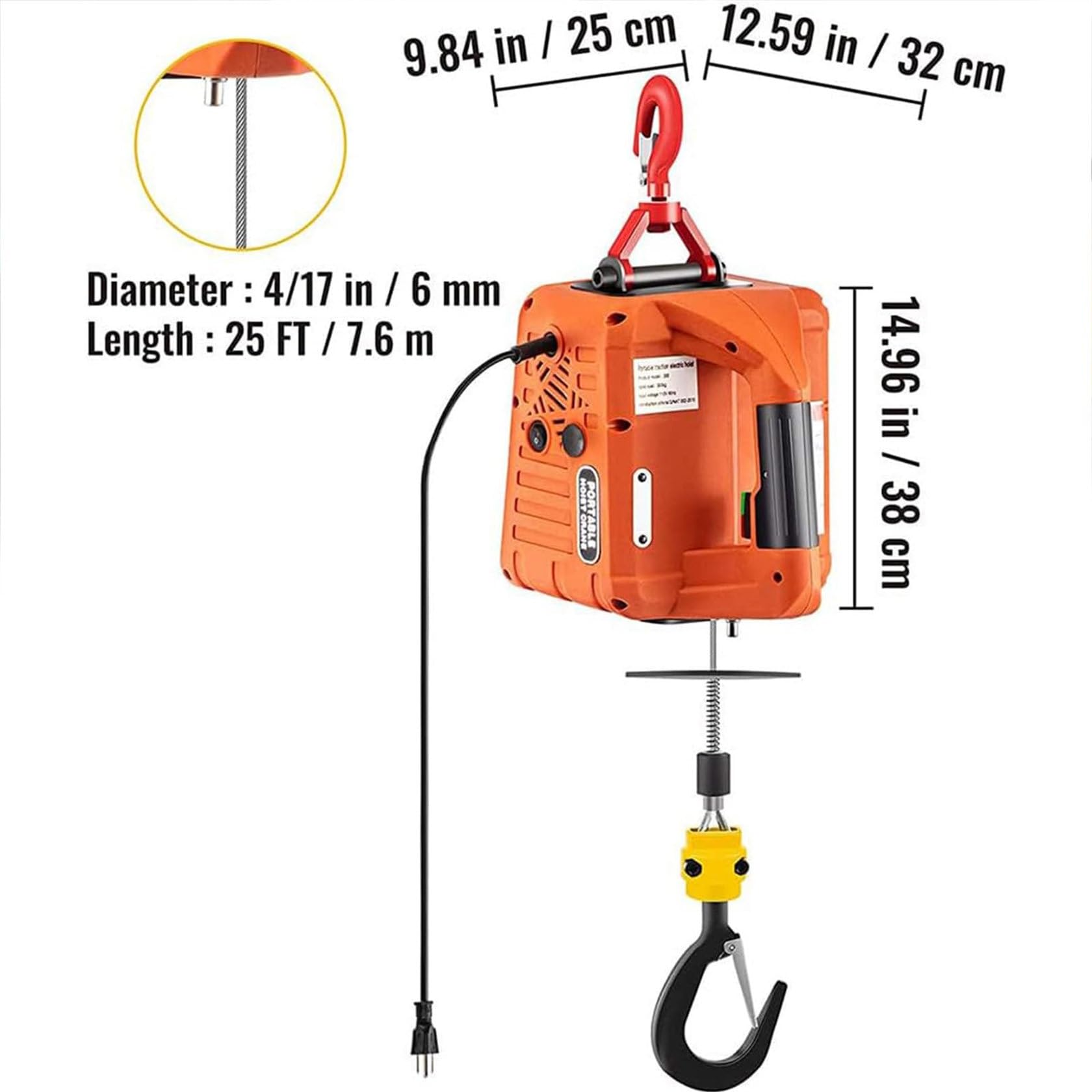 Elektryczna wciągarka z bezprzewodowym pilotem zdalnego sterowania, nośność 499 kg, moc 1500 W, wysokość podnoszenia 7,6 m, idealna do budowy i użytku magazynowego