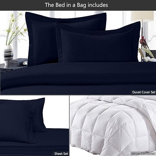 Miniatura 4 de Juego de edredón de 8 piezas, 100% algodón, color marfil liso, a rayas, blanco, incluye un juego de sábanas + un juego de funda de edredón + edredón