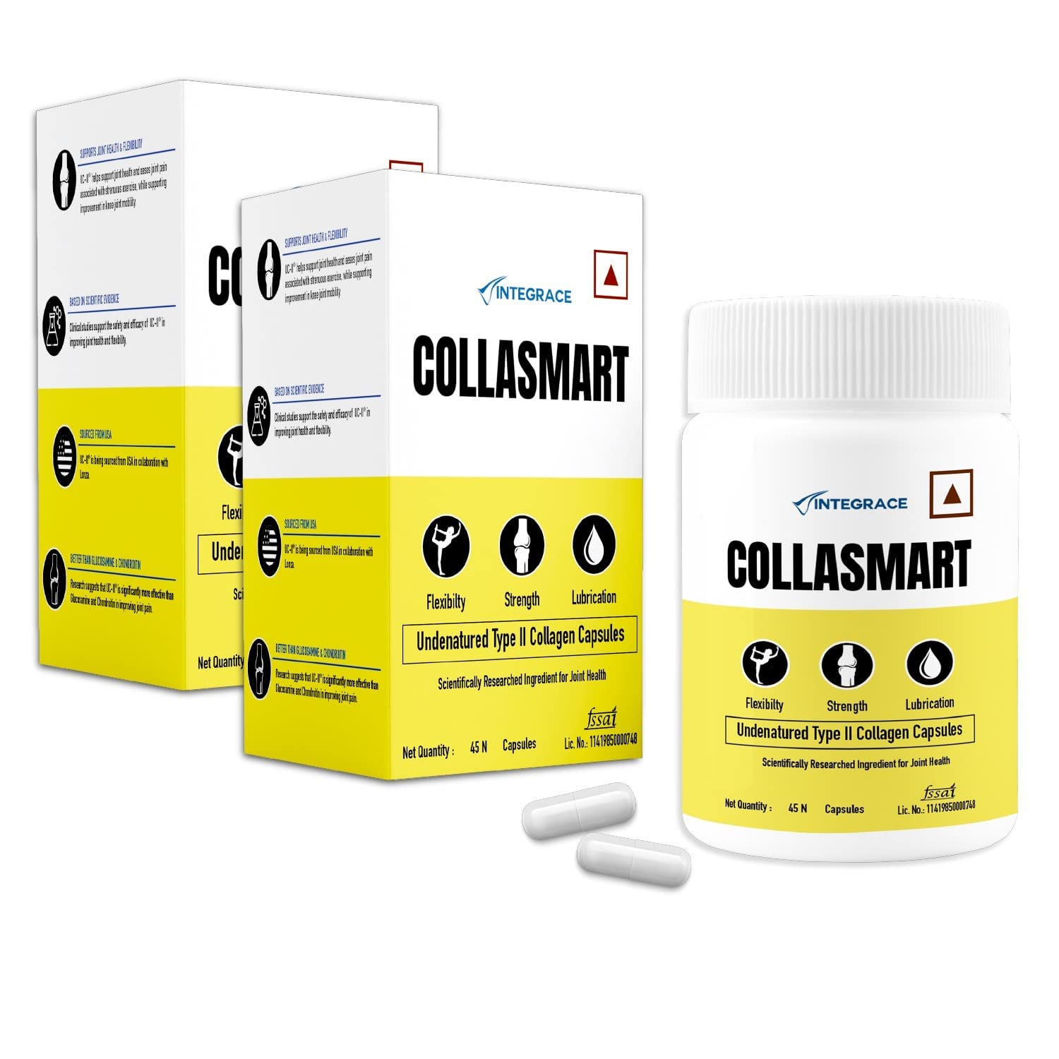 Collasmart UC-II Undenatured Type II Collagen Capsules | 90 Capsules (Pack of 2 x 45 Capsules) | Daily Protein Supplement for Men & Women | Sourced from USA | Strengthens & Lubricates Joints (B09WCZ1QWZ) Amazon Price History, Amazon Price Tracker