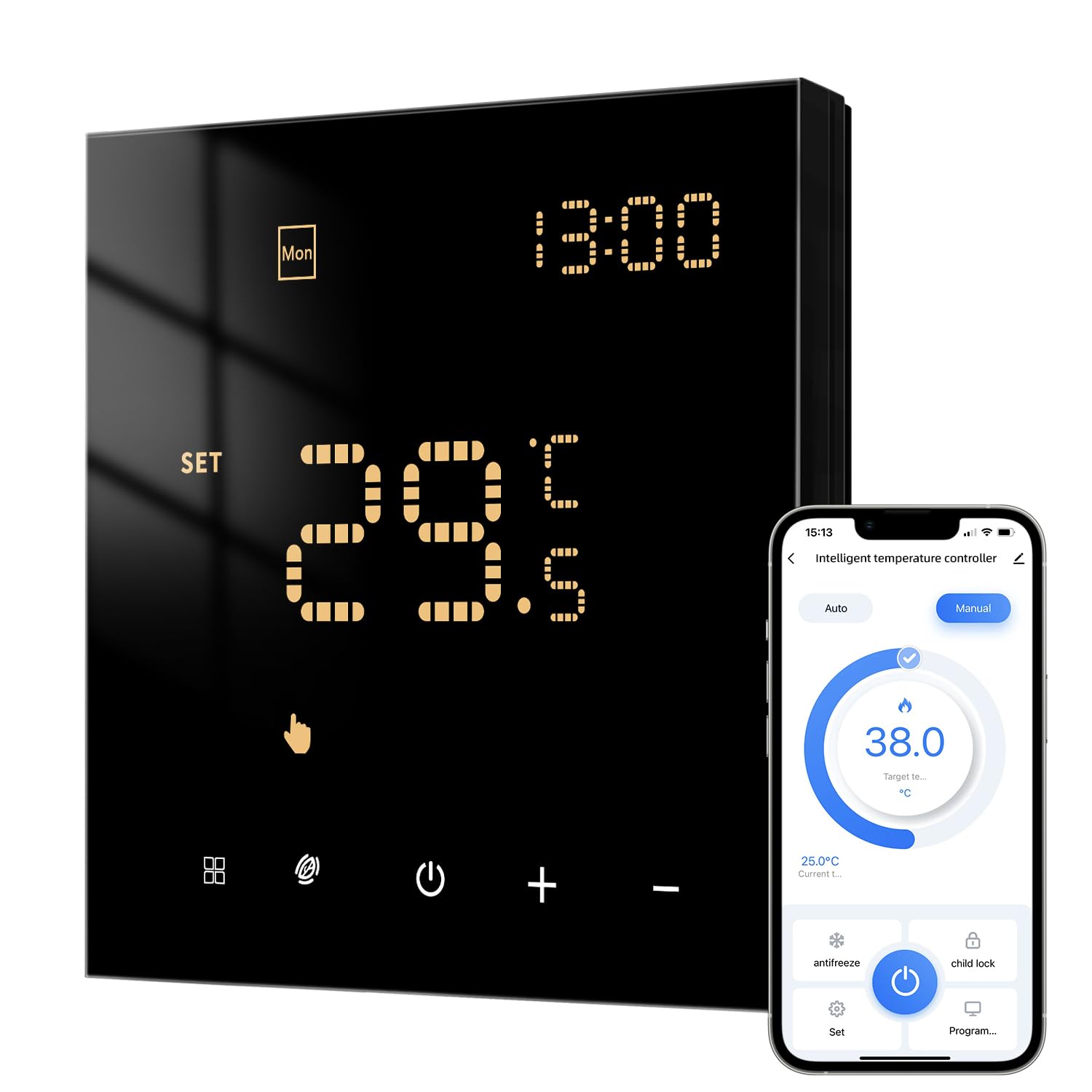 Smart WiFi Thermostat für Wasser-Fußbodenheizung und Gasboiler, Programmierbar Raumthermostat Unterstützen Alexa, Google Home Sprachsteuerung und Smart Life App Fernbedienung (2,4-GHz-WiFi)