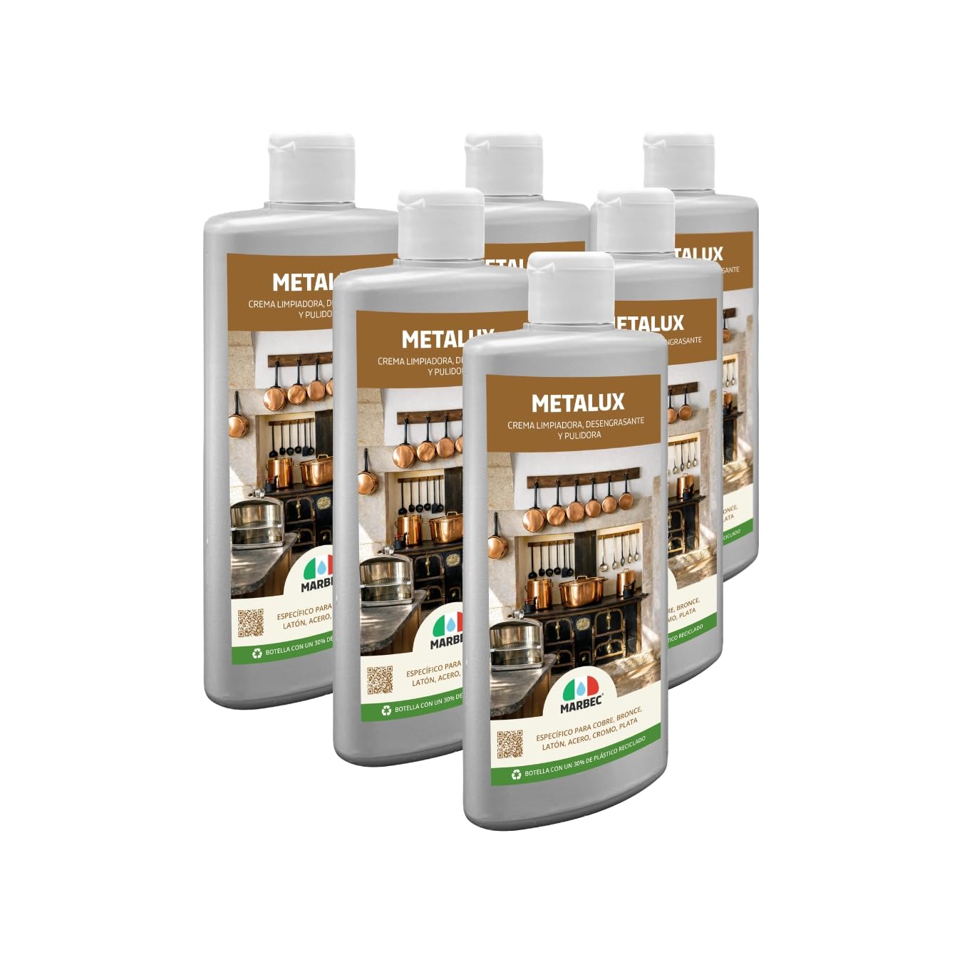 MARBEC METALUX 250GRX6Uds Crema limpiadora y pulidora para metales, elimina óxidos y manchas, restaura el brillo, no raya.