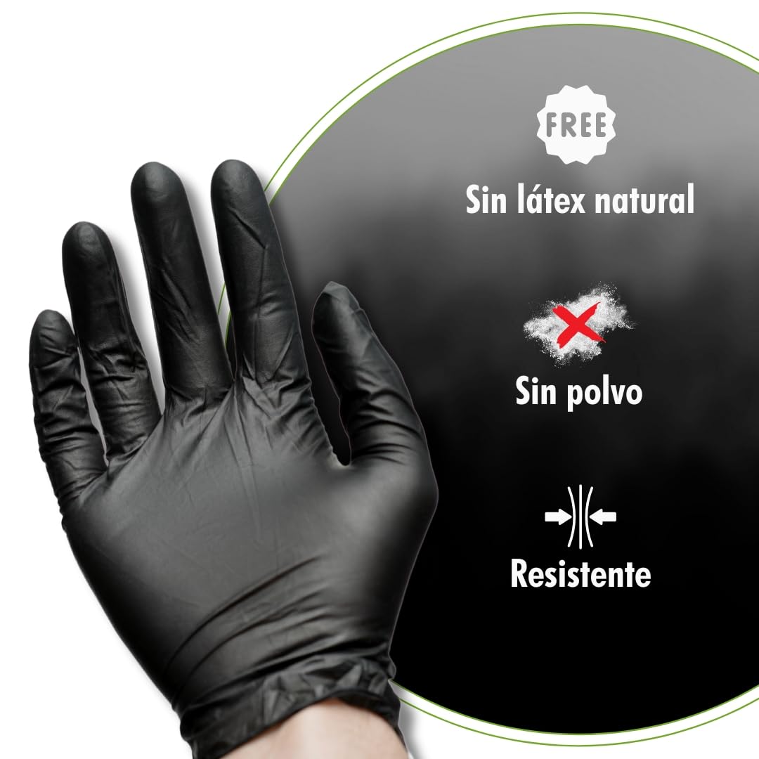believa Tattoo Guantes desechables de nitrilo, color negro, caja de 1000 unidades (10 x 100 unidades), sin látex ni polvo en S