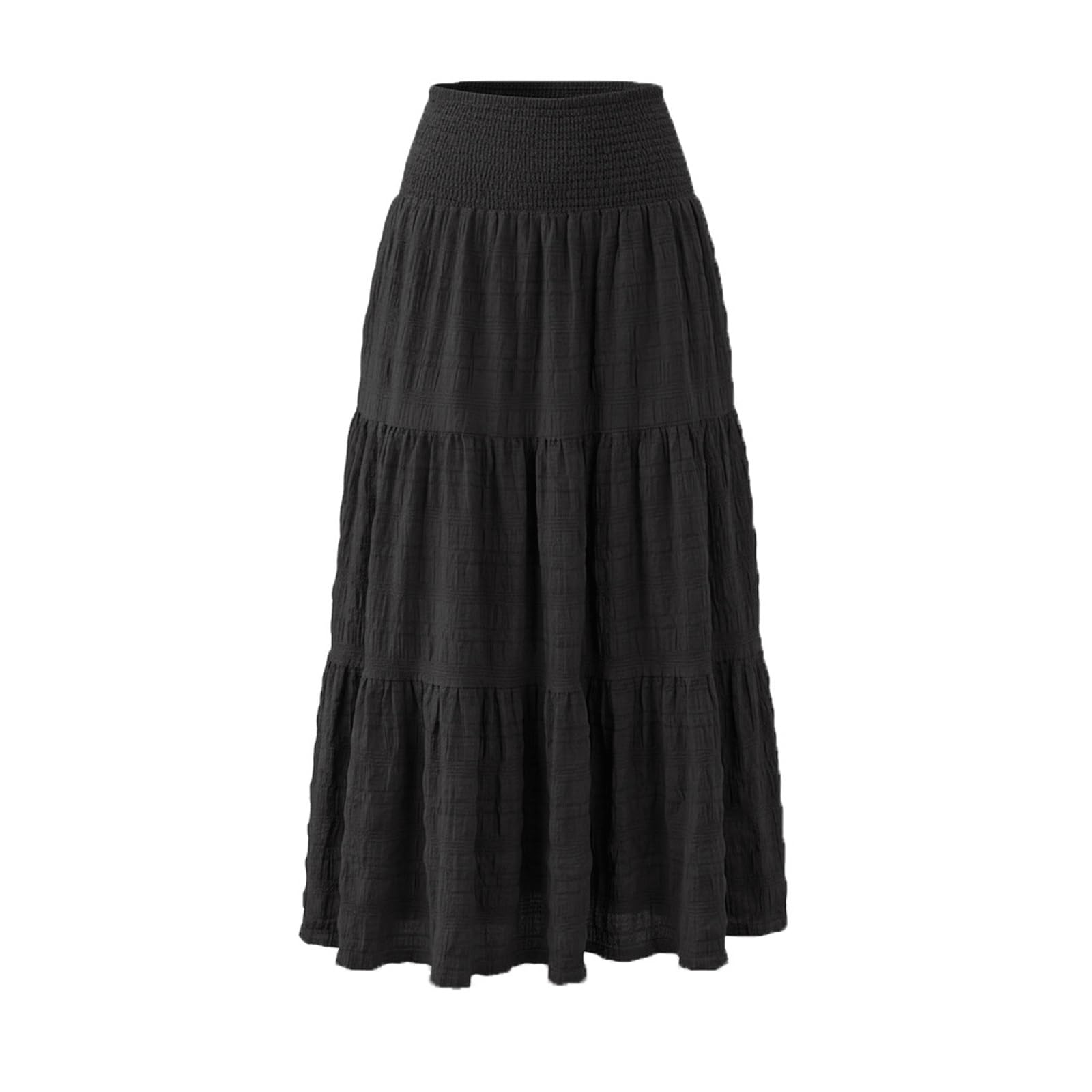 DUddTTW Patchwork Women's Maxi Skirt Solid Color Ankle Length Skirts Clothing(Nero,Lagre)