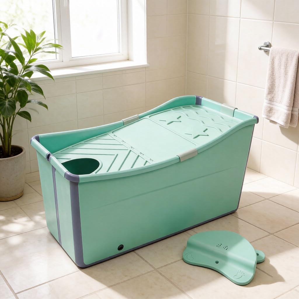 Vasca D'Acqua Mobile, Vasca Da Bagno Pieghevole Indipendente, Rettangolare Portatile Ad Alta Capacità Per Adulti Bambini Animali Domestici Grandi Green-C