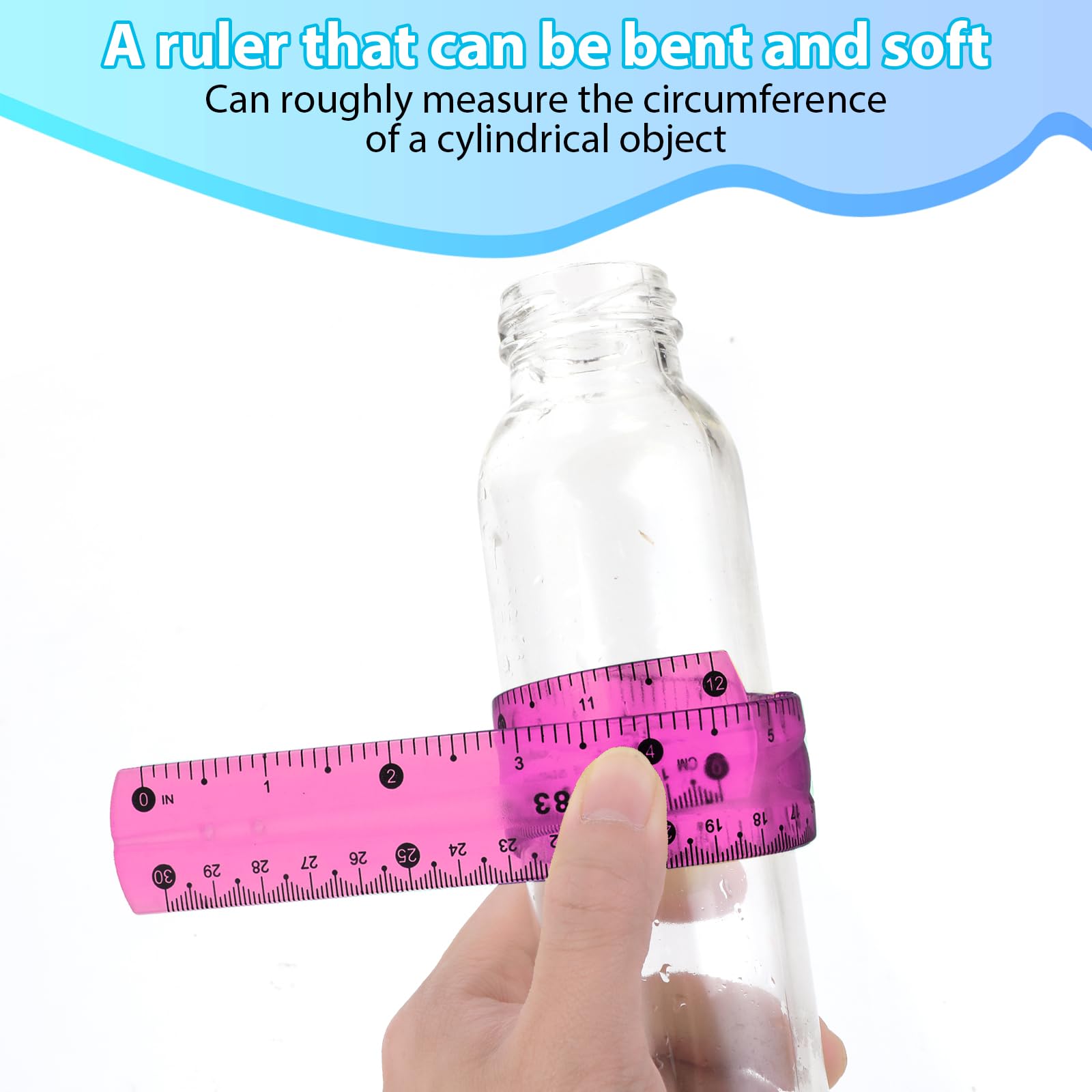 Vin Beauty 2 Pcs Flexible Ruler 30cm/12in Bendable Scale Ruler Plastic Clear Straight Edge Ruler Soft Shatterproof Ruler for Kids Students School Classroom Adults Office Stationary (Pink, Blue) - Image 4
