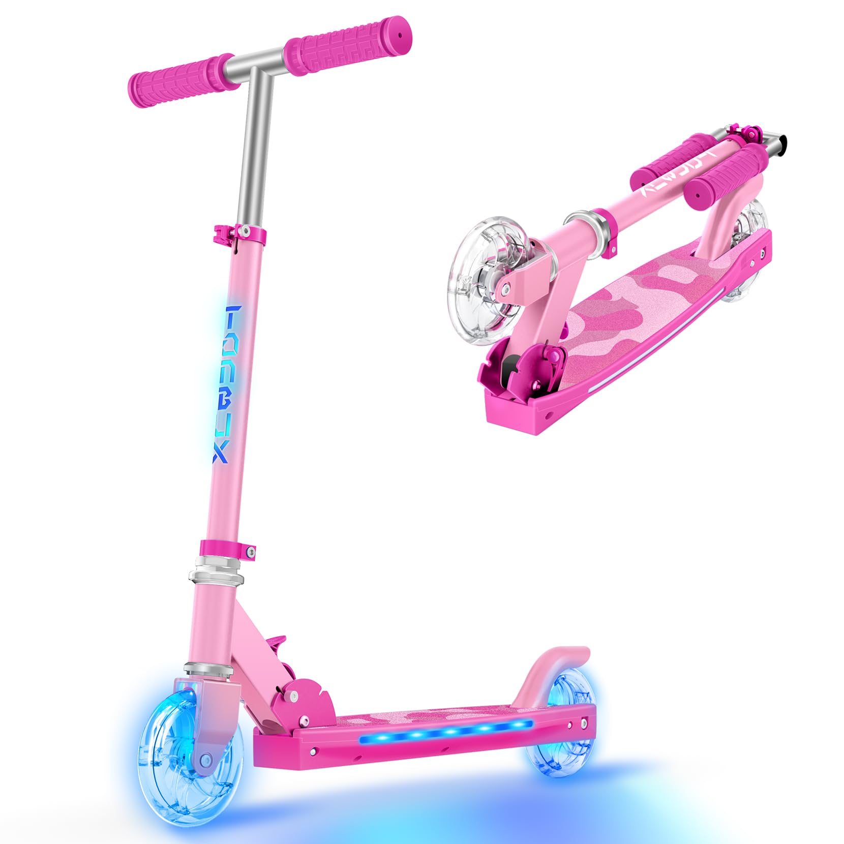 Scooter for Kids Ages 5-12 TONBUX Folding 2 Wheel Kids Scooter with Light Up Wheels & Stem & Deck, 3 Adjustable Height Handle, Lightweight Portable Kick Scooters for Girls Boys Toddler, up to 50kg