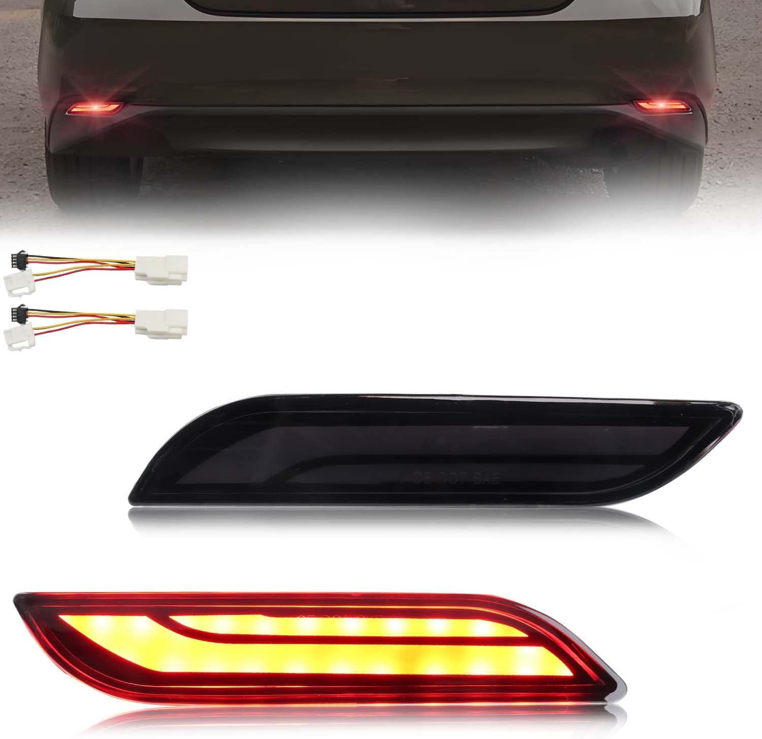 LED Rear Bumper Reflector Light Compatible with Camry 2018-2024, [Play & Plug] Not Wiring [IP67 Waterproof], Red LED Tail Brake Rear Fog & Sequential Turn Signal Lamps, 2 PCS, Smoked Lens