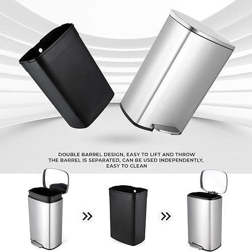 Miniatura 5 de Cubo de basura de cocina de 8 galones, papelera de reciclaje o basura de 30 L, cesta de basura de acero inoxidable cepillado, cubo de basura de