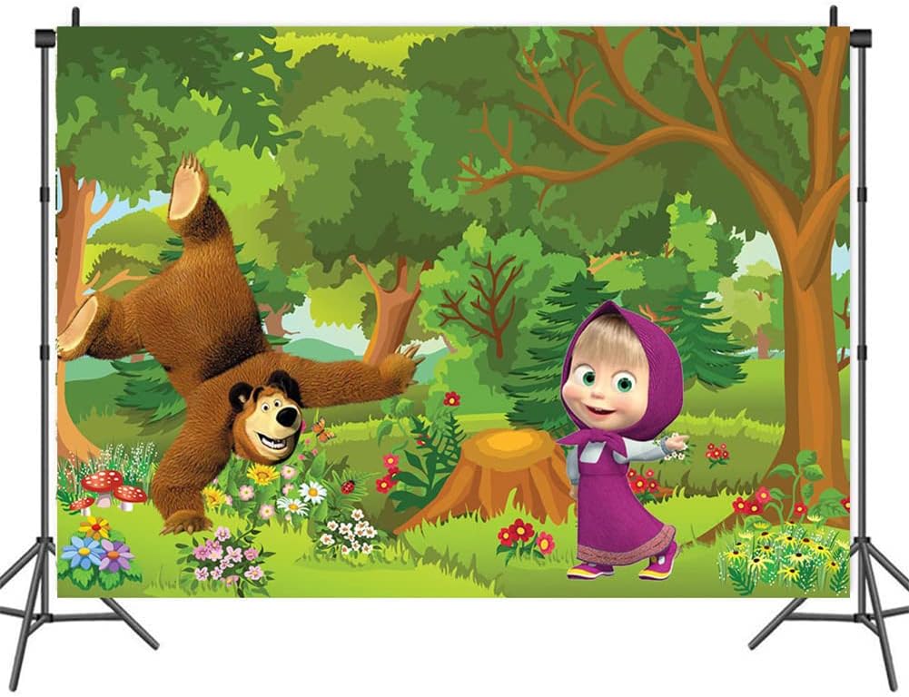 Masha Backdrop Masha Photography Background Bea Girl and Bea Cartoon Animation theme Photo props Masha Party Banner Supplies Children's Birthday Party Decoration Backdrop 150cm x 100cm