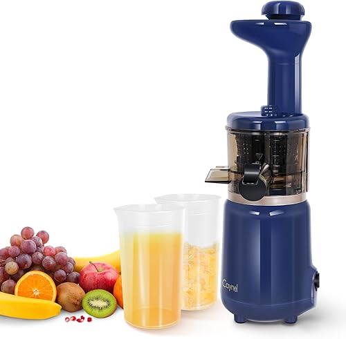 CAYNEL Jugo de prensa en frío compacto y portátil, exprimidor lento con embudo de entrada extra ancho de 1.77 pulgadas para frutas y verduras,