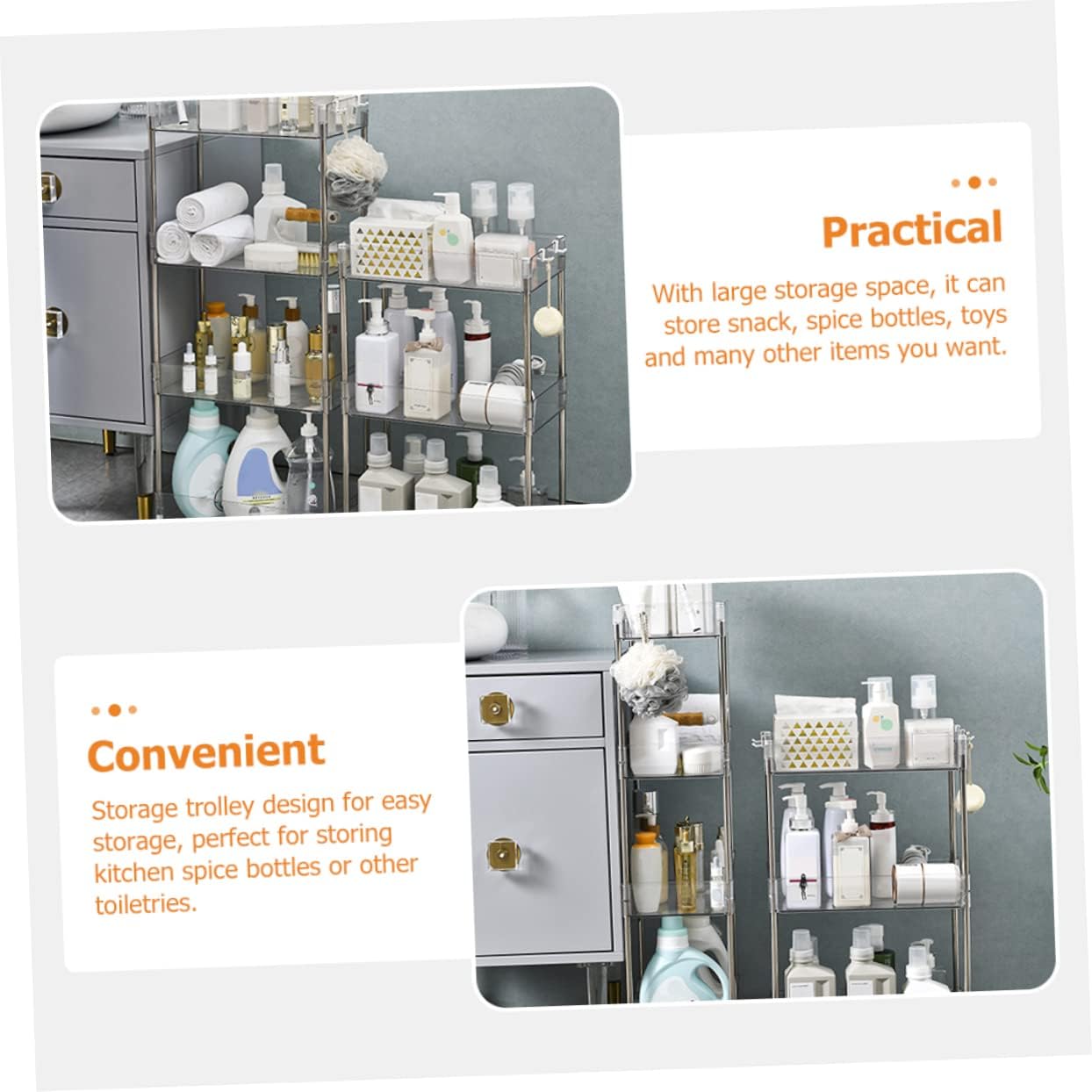 PRETYZOOM Kitchen Storage Shelf Rack Rolling Cart Wheels Kitchen Cabinet Organizer