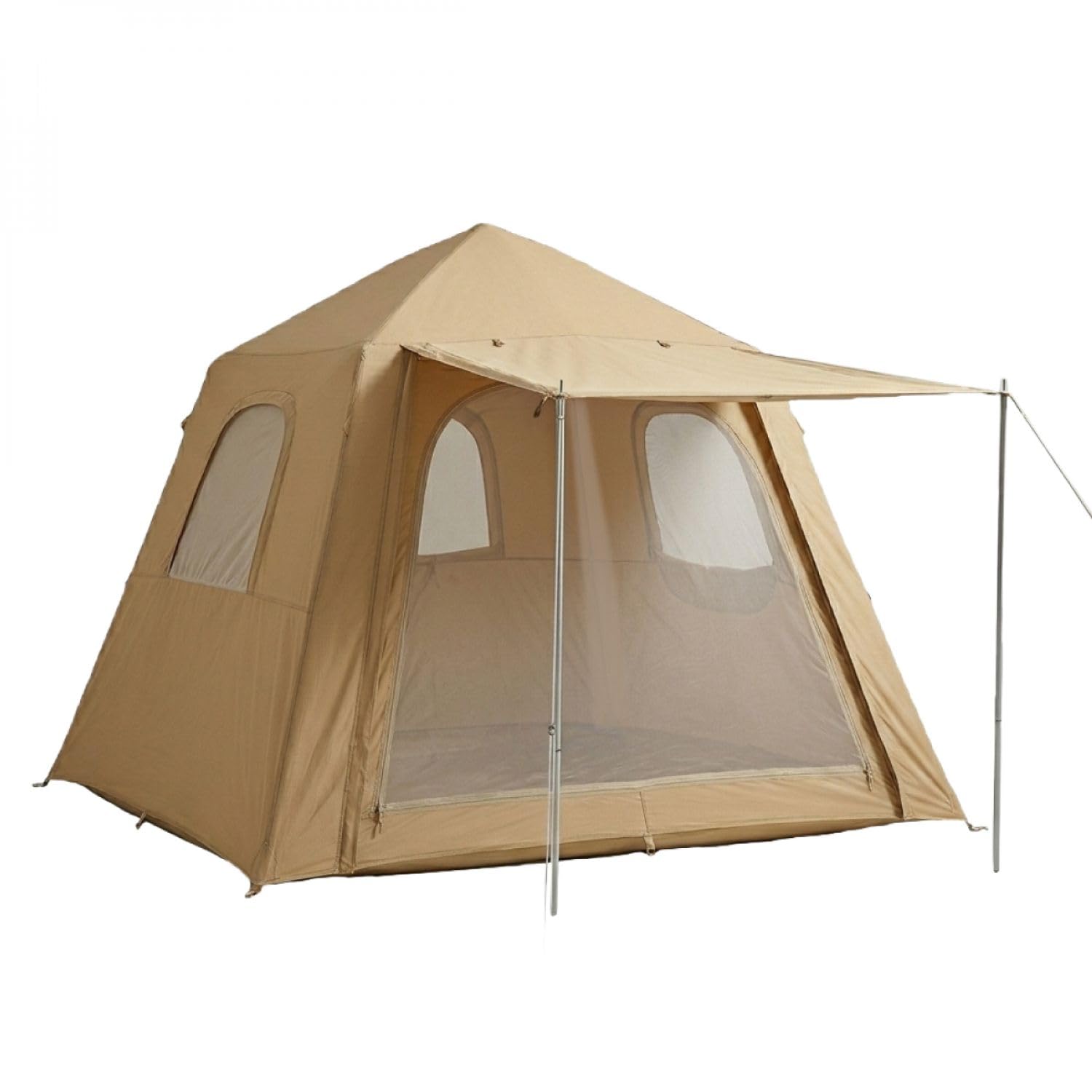 Linxor - Tente de Camping Gonflable 2 à 3 Personnes avec auvent, Pompe et Sac de Transport - 2.10 x 2.10 x 1.55 m - Beige