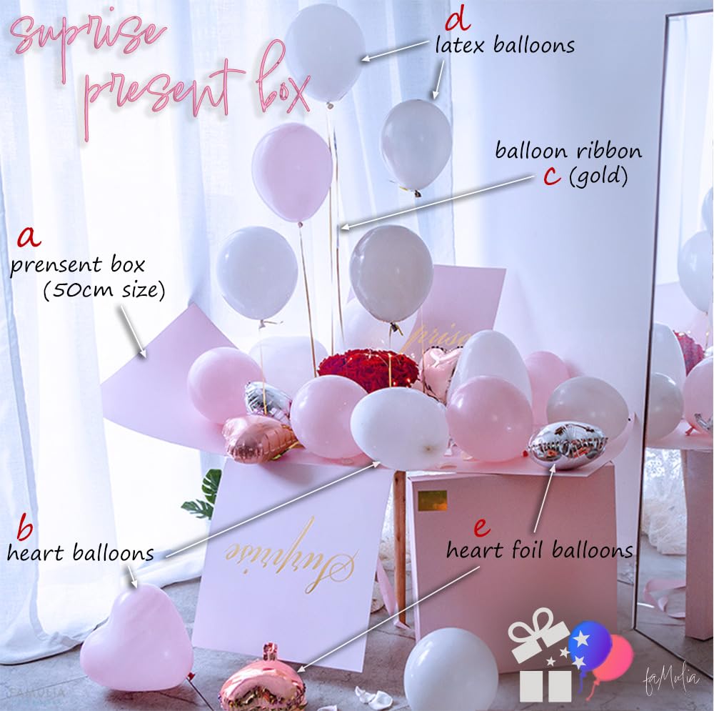 Amazon | FAMULIA サプライズボックス 風船付 ピンク バルーンセット