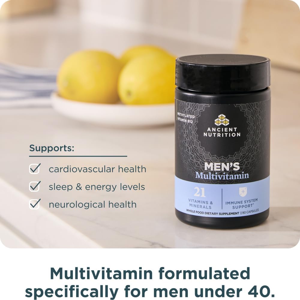 Ancient Nutrition Multivitamin for Men, Multi Men's, Methylated Vitamin D, C, E, B12, Zinc, Magnesium, Supports Healthy Immune System and Bone Health, 90 Ct