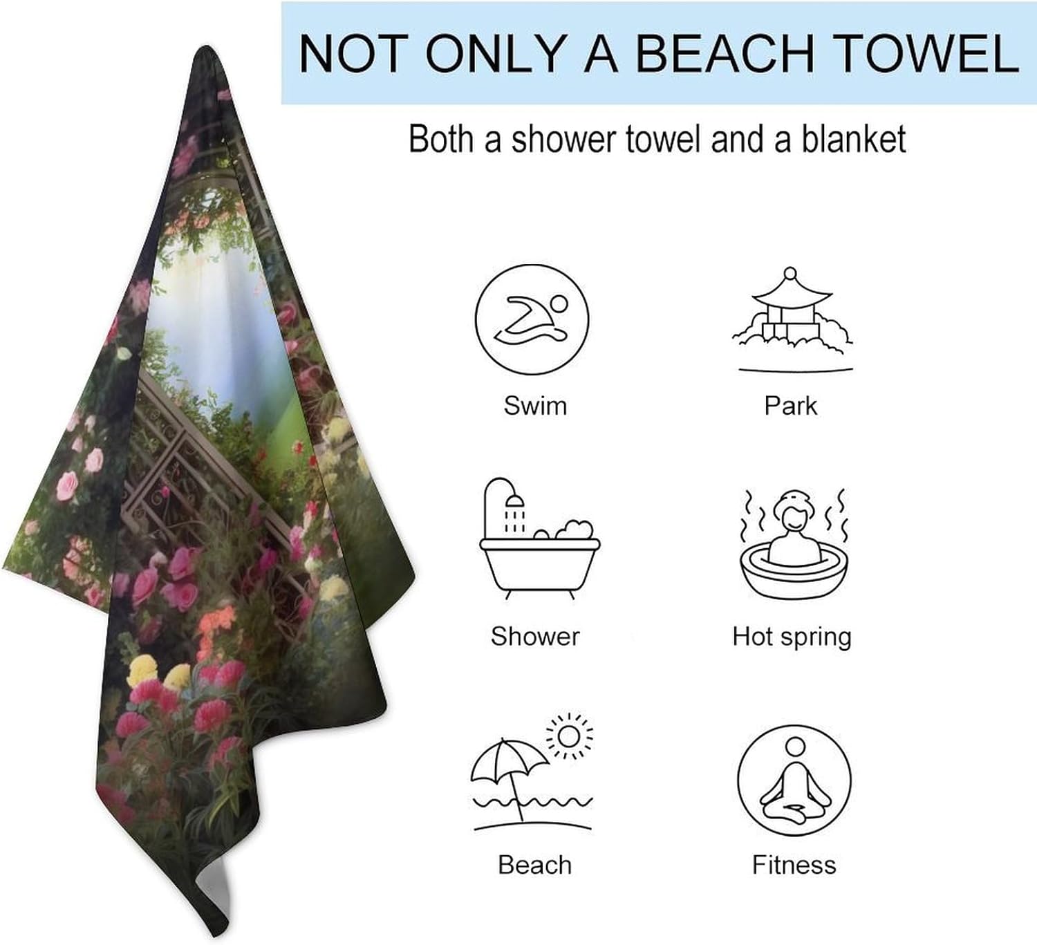 Swimming Towel, Flowery Door Printed Fashion Towel,Portable Towel,Durable Towel