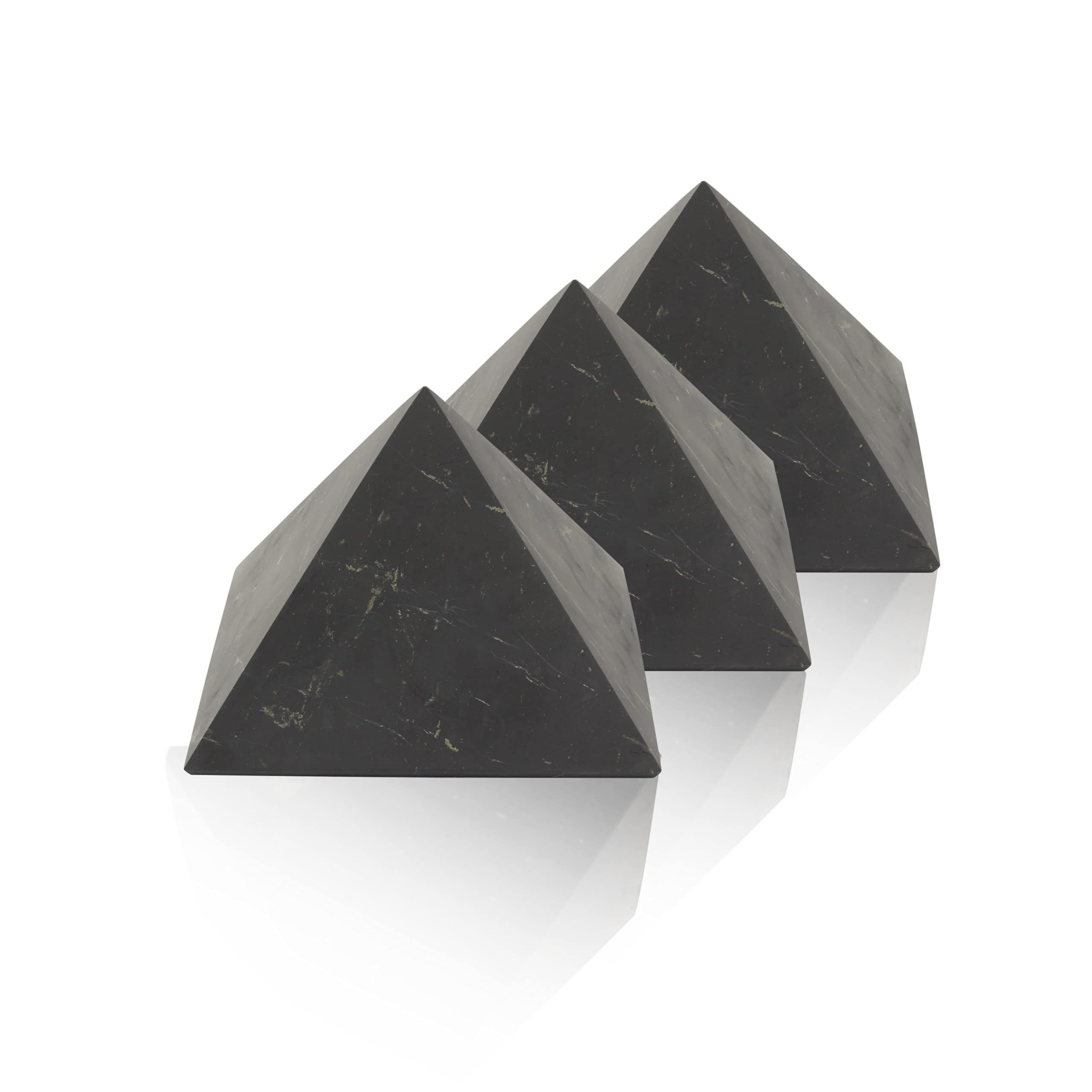Heka NaturalsHeka Naturals Unpolished Shungite Black Stone Pyramid Set | 10 cm - Desk Decor Shungite Stone - Chakra Stones Healing Crystals Meditation Pyramid for Negative Energy Protection