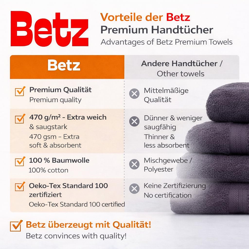 Betz Set di 4 asciugamani in spugna Premium 100% cotone 2 asciugamani da doccia 70x140 cm 2 asciugamani 50 x 100 cm 100% puro cotone (grafite)