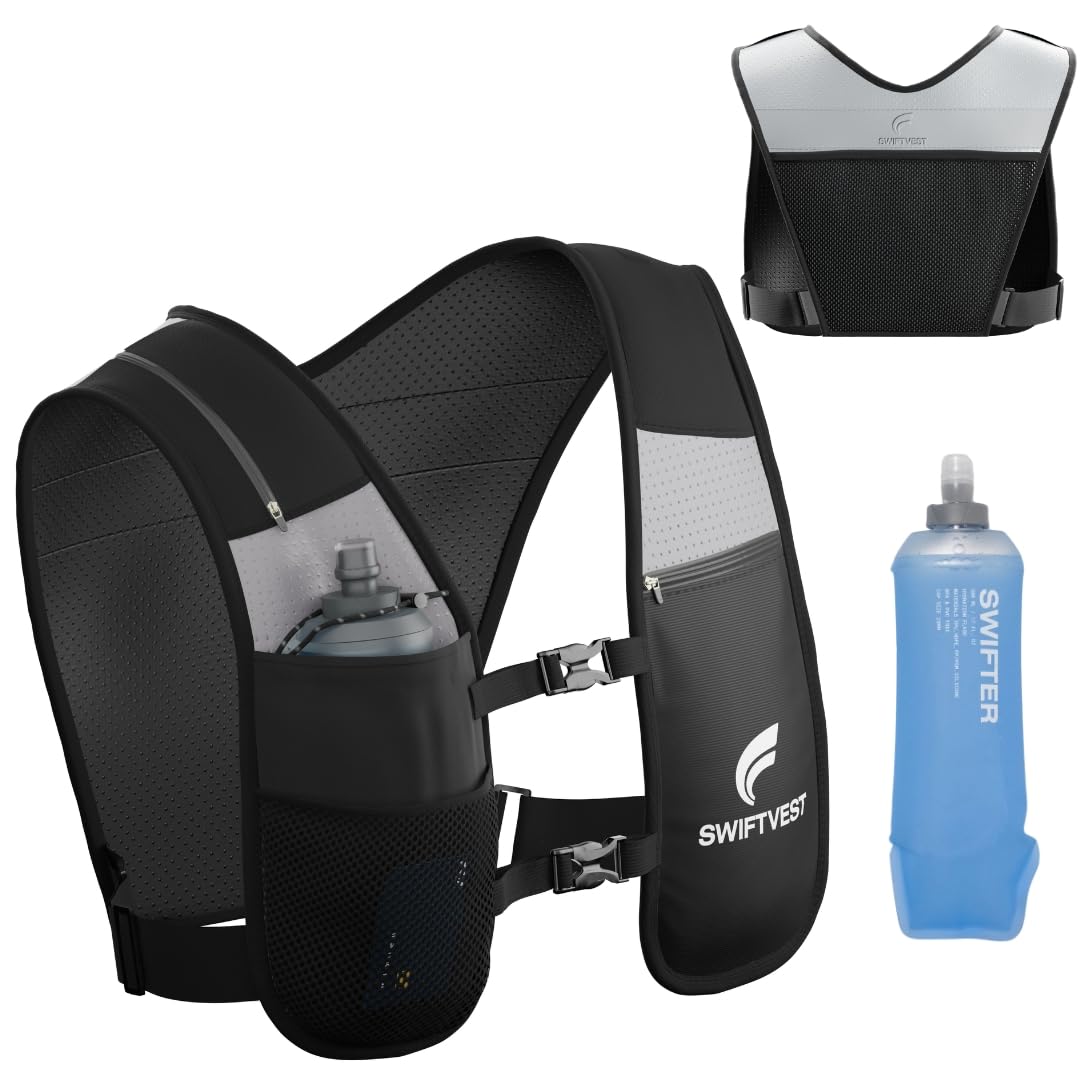 SWIFTVEST™ Running Vest for Women Men, Hydration Vest with 500ml Running Water Bottle, Lightweight Reflective Running Phone Holder, Adjustable Unisex, Running Accessories