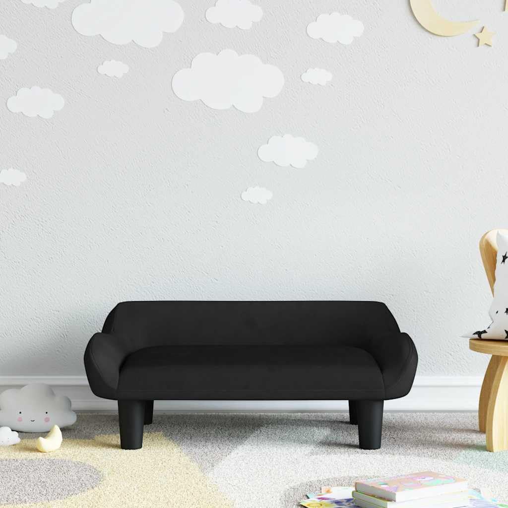 Sofa dziecięca czarna z aksamitu, 70 x 40 x 24 cm, tapicerka piankowa z ramą z drewna sosnowego, do pokoju dziecięcego, do zabawy, siedzenia i relaksu