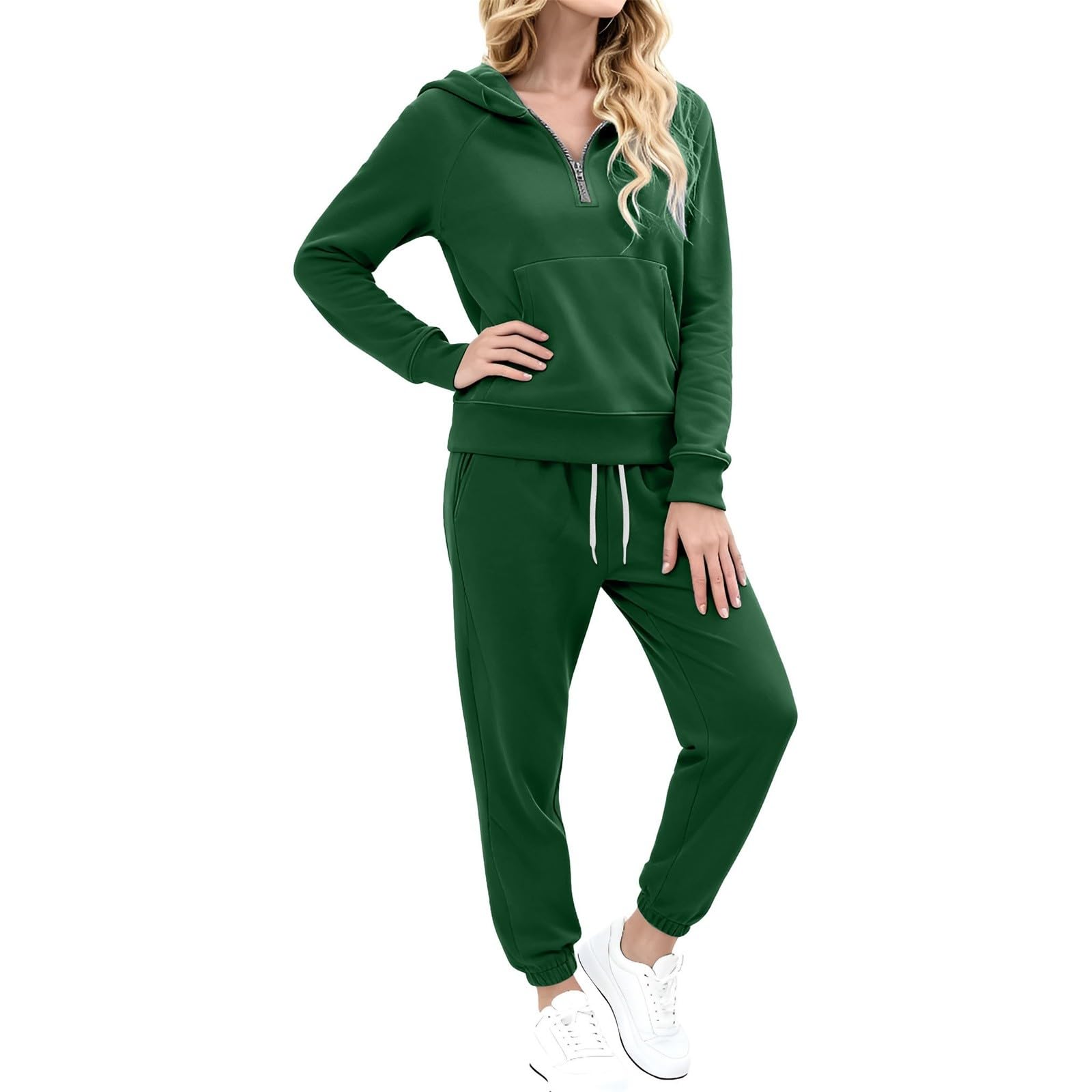 Generisch Tuta da uomo per il tempo libero, set da 2 pezzi, tuta da jogging da uomo, con cerniera a 1/4, con cappuccio e pantaloni sportivi da street, vestibilità normale, confortevole, per la casa
