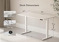 Vista 3 de Claiks Escritorio Eléctrico de Pie Ajustable, Escritorio de Altura Ajustable para Sentarse y Pararse, Escritorio de Oficina en Casa de 55x24 Blanco