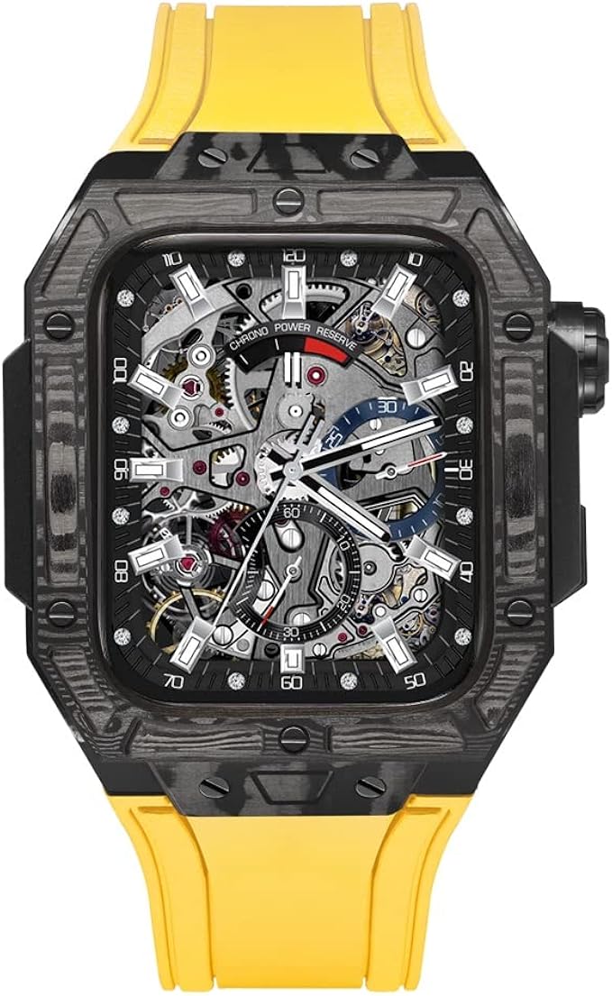 inanir carbon fiber luxury case for apple watch band 45mm series 8 7 stainless steel for iwatch 6 5 4 44mm modification kit rubber strap