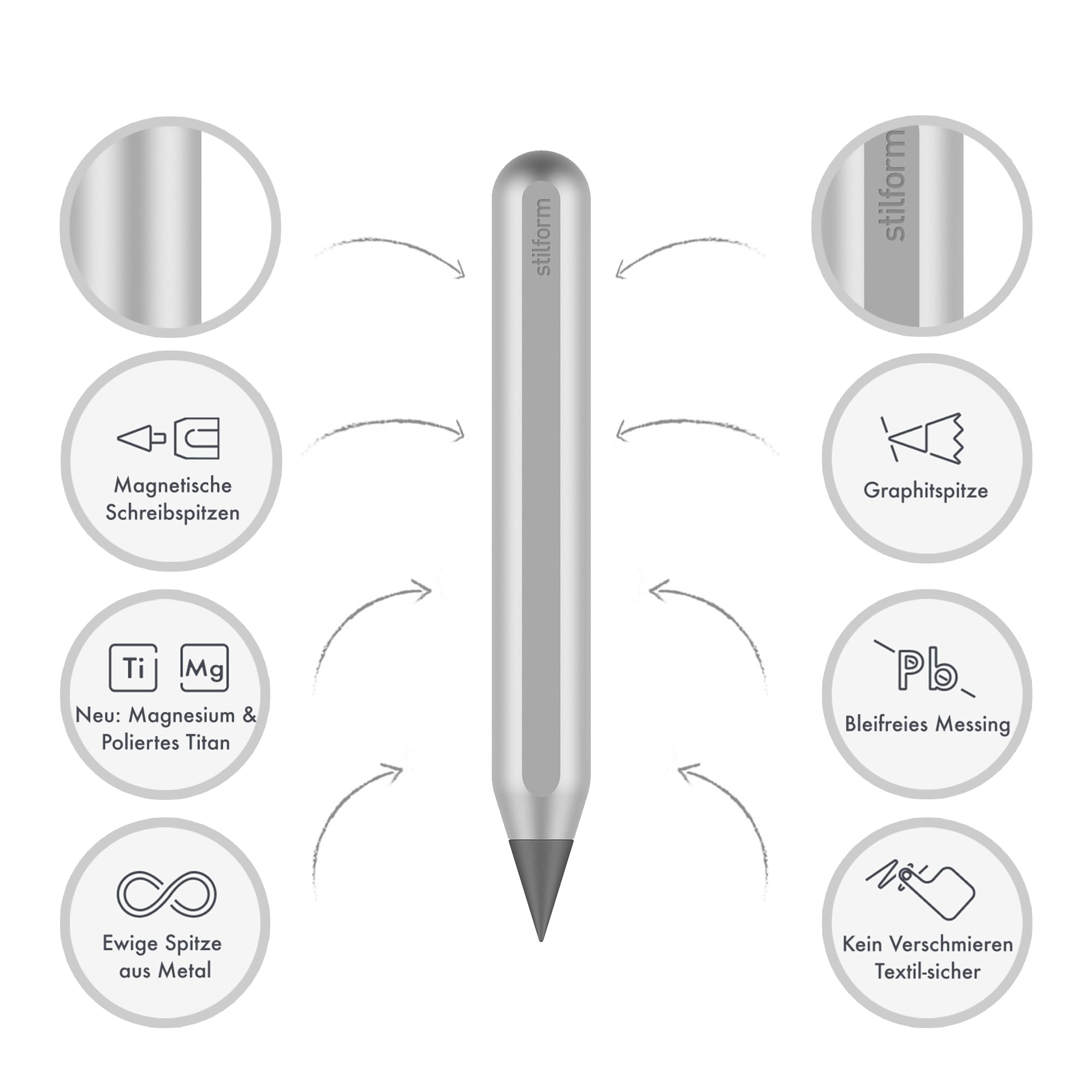 200526 AEON Nano Mini-Blei-Stift aus Aluminium - mit magnetischer Graphit-Spitze, wechselbar - Comet Grey