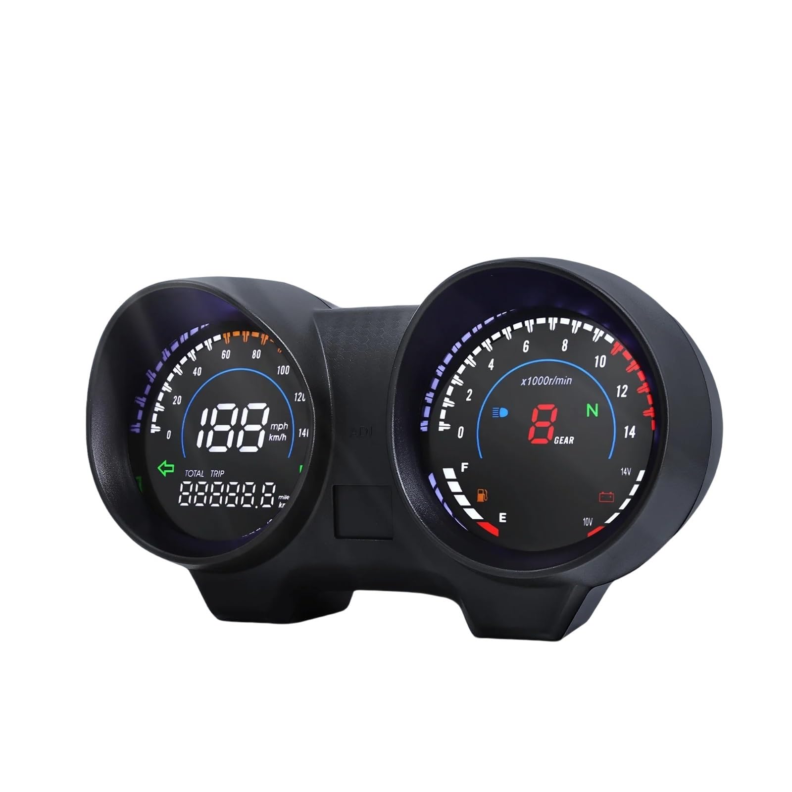 Digital Tacho Motorrad Universal Digital 14000RPM Tachometer Tachometer 6 Gänge Anzeige Spannung Tankanzeige Für 2/4/8 Zylinder